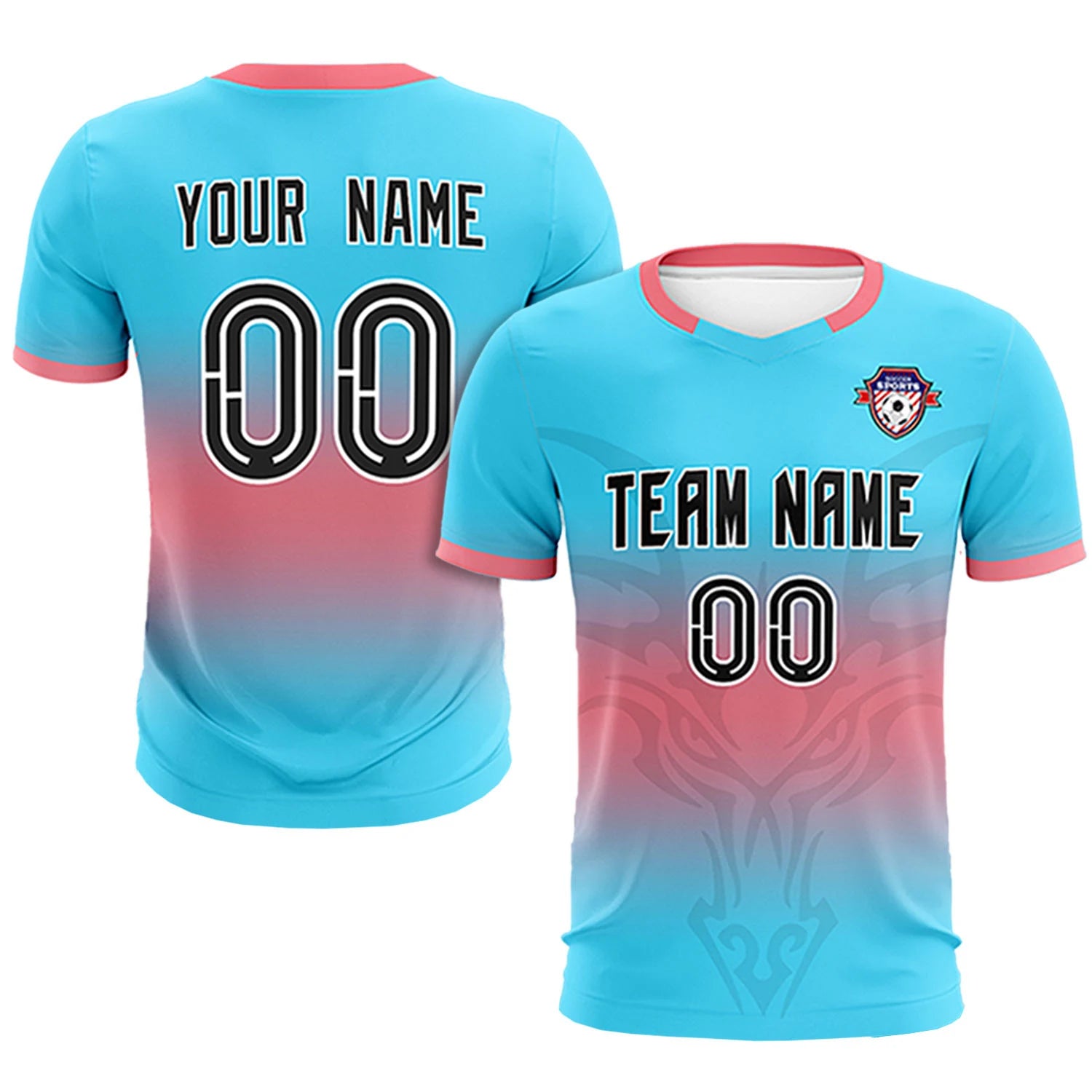 Custom Powder Blue Light Red Soft Training Uniform Soccer Sets Jersey