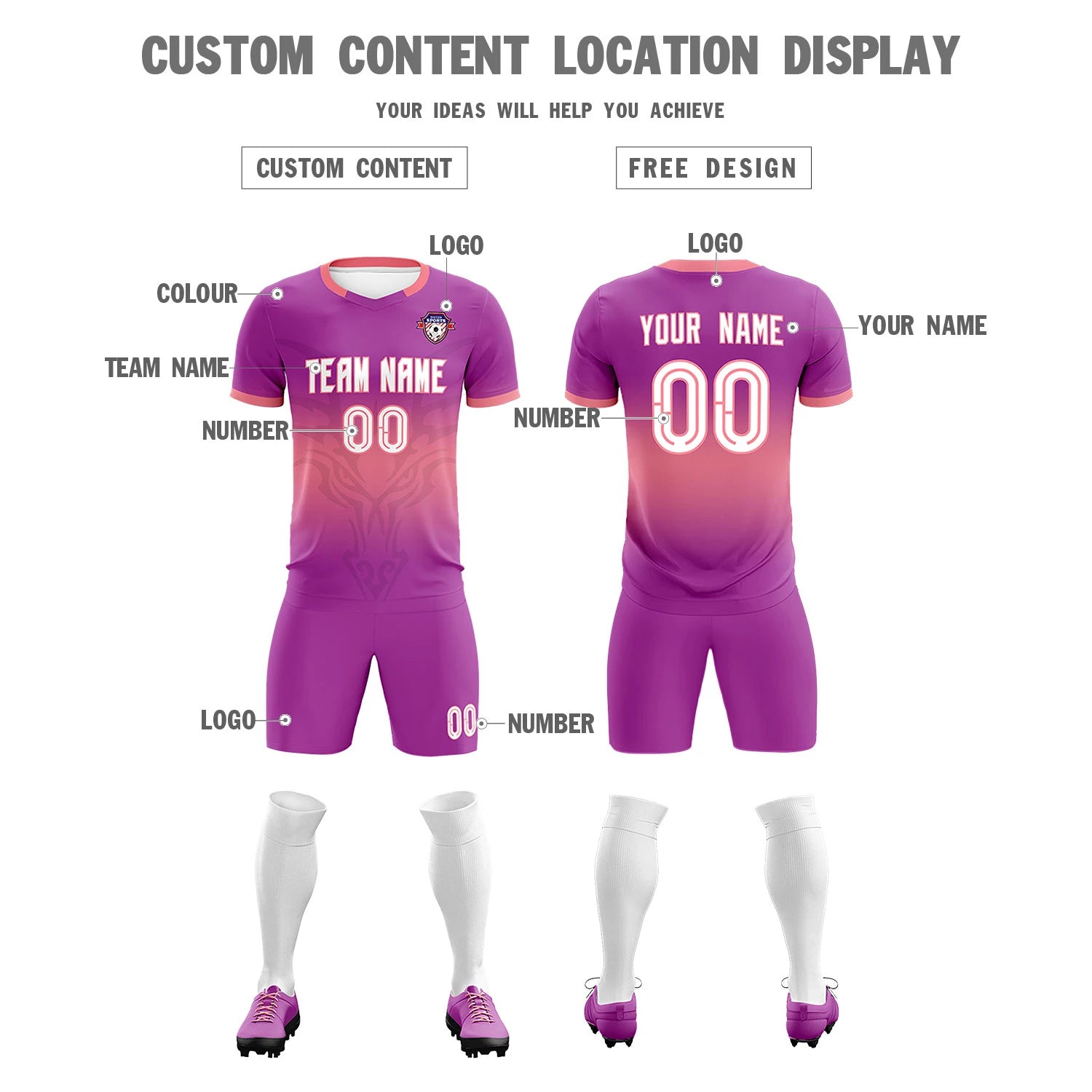 Custom Dark Pink Light Red Soft Training Uniform Soccer Sets Jersey