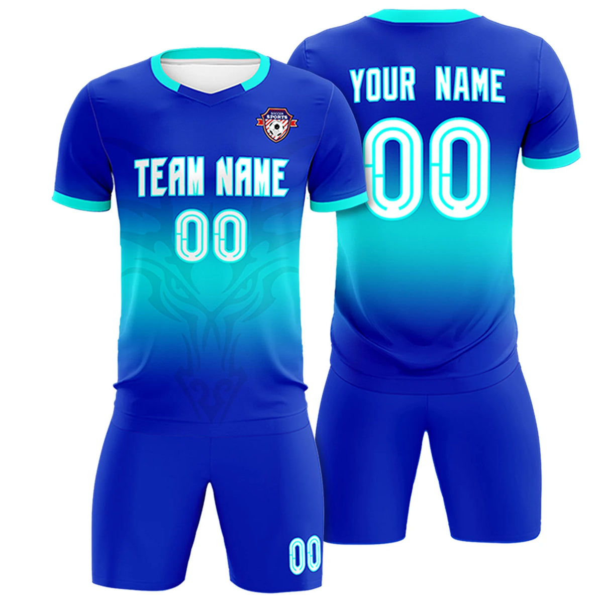 Custom Royal Blue Bright Green Soft Training Uniform Soccer Sets Jersey