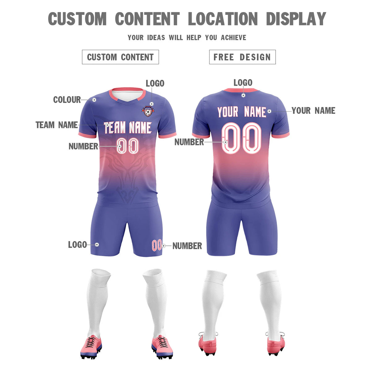 Custom Light Purple Light Red Soft Training Uniform Soccer Sets Jersey