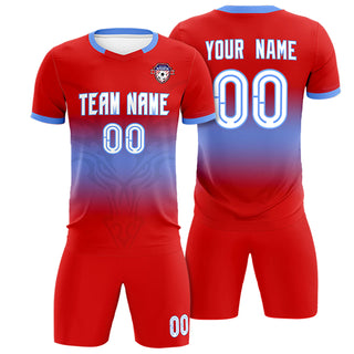 Custom Red Light Blue Soft Training Uniform Soccer Sets Jersey - Style 1