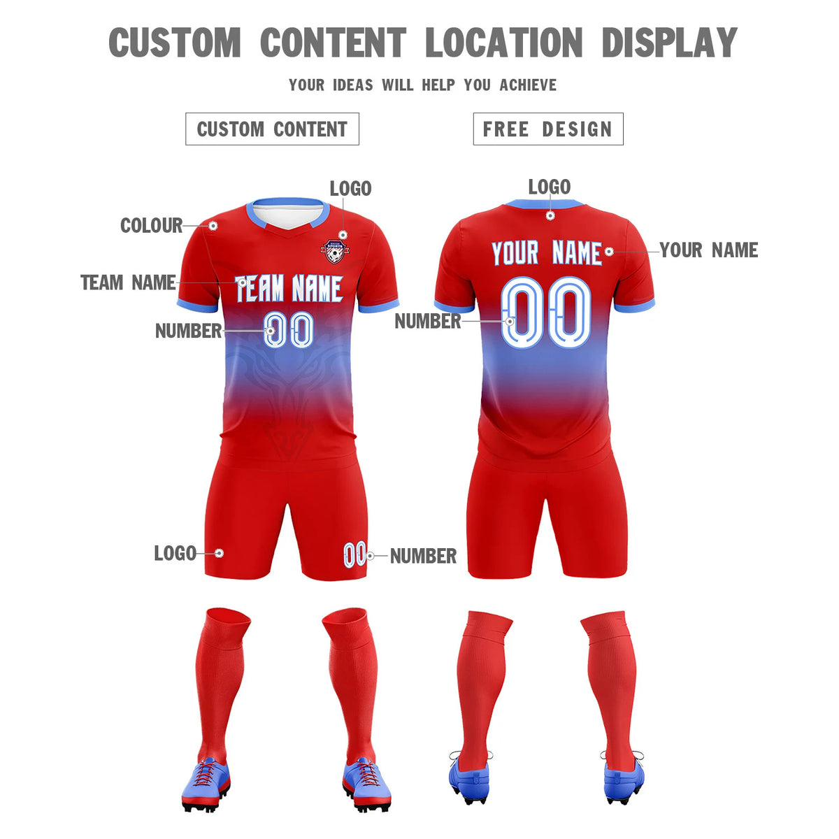 Custom Red Light Purple Soft Training Uniform Soccer Sets Jersey