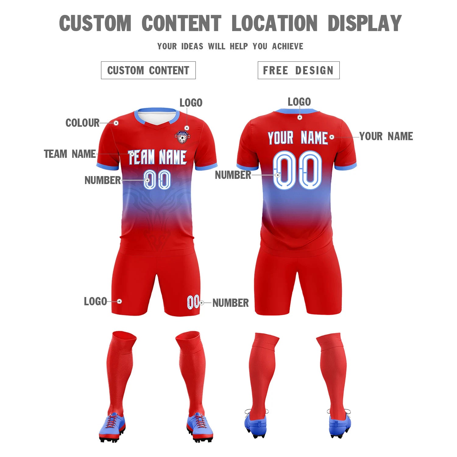 Custom Red Light Purple Soft Training Uniform Soccer Sets Jersey