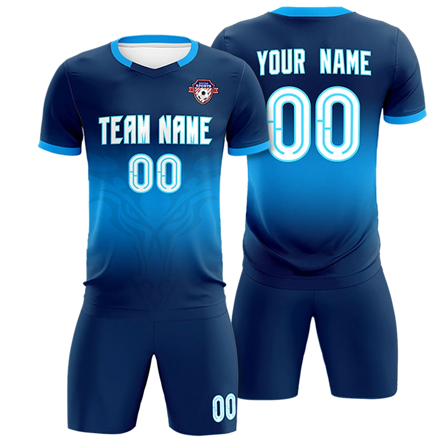 Custom Navy Powder Blue Soft Training Uniform Soccer Sets Jersey