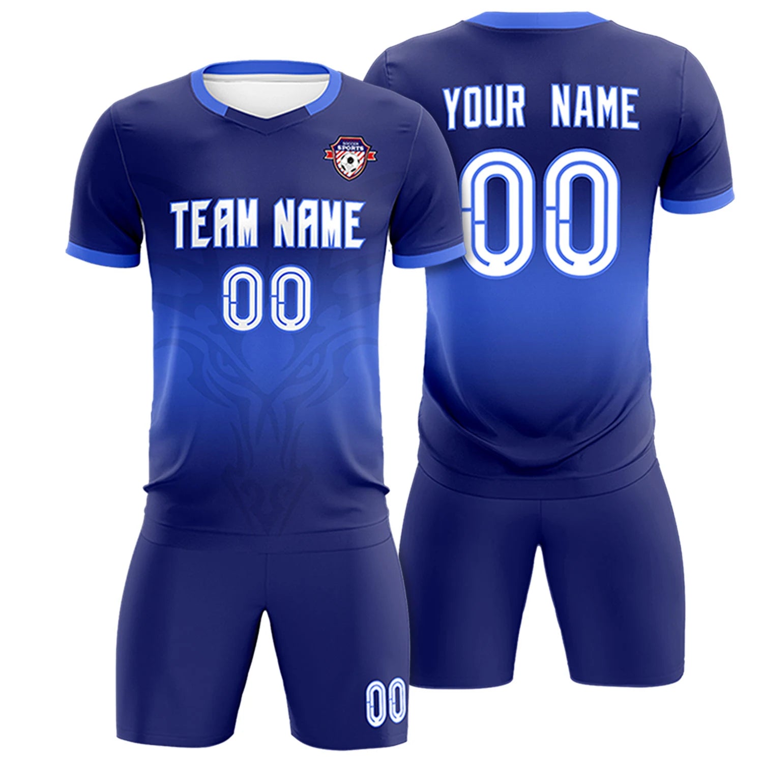 Custom Navy Royal Blue Soft Training Uniform Soccer Sets Jersey