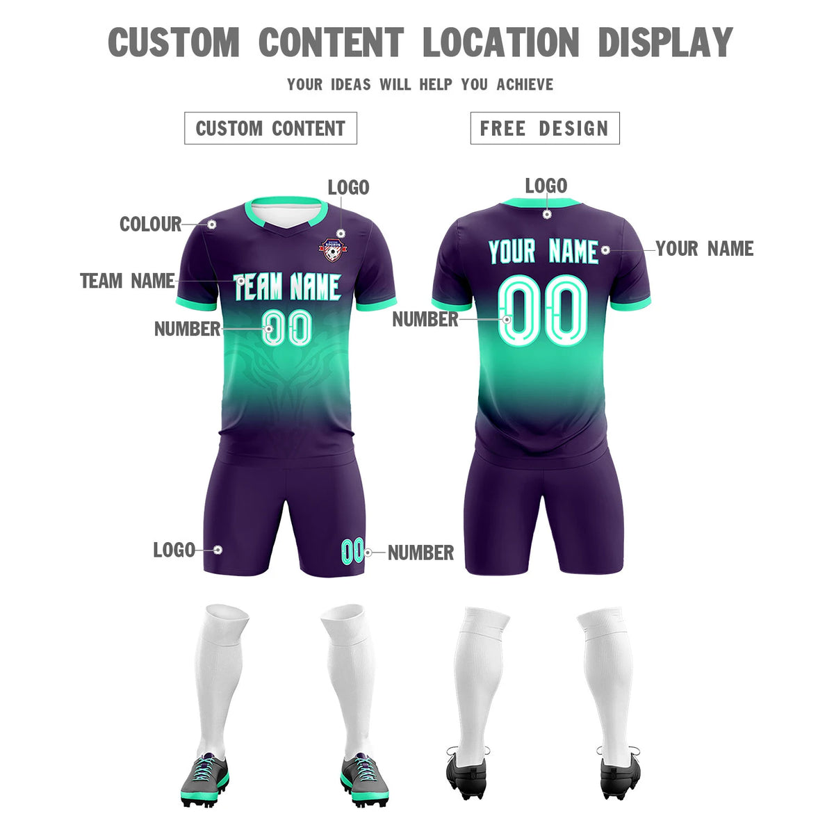 Custom Light Purple Light Green Soft Training Uniform Soccer Sets Jersey