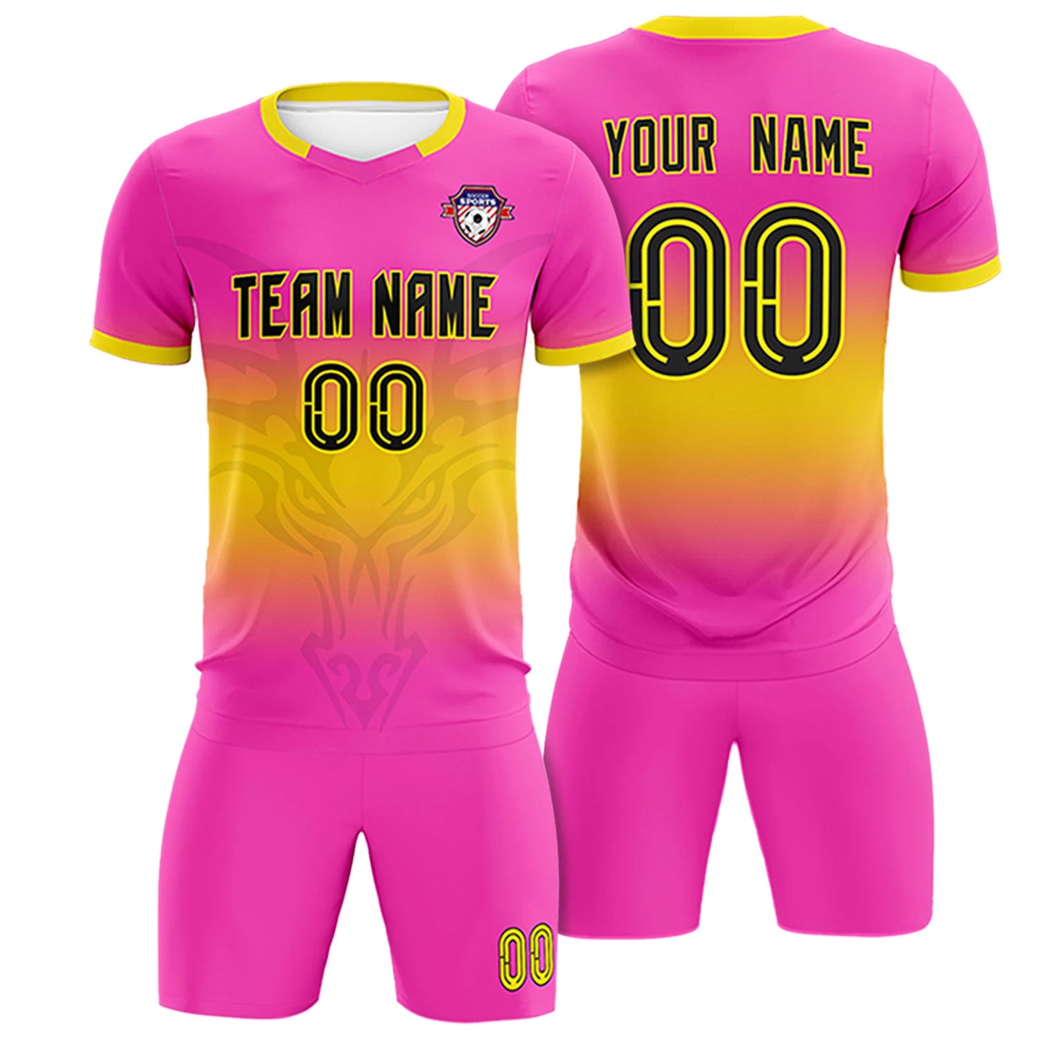 Custom Pink Yellow Soft Training Uniform Soccer Sets Jersey
