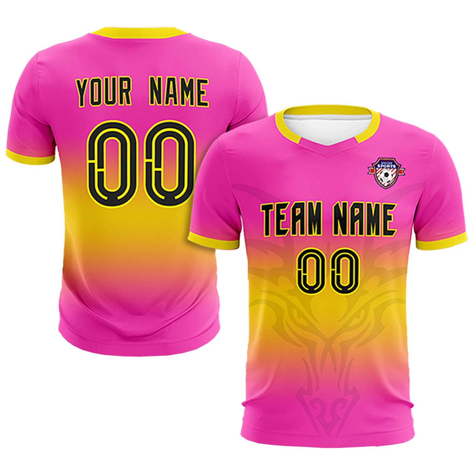 Custom Pink Yellow Soft Training Uniform Soccer Sets Jersey
