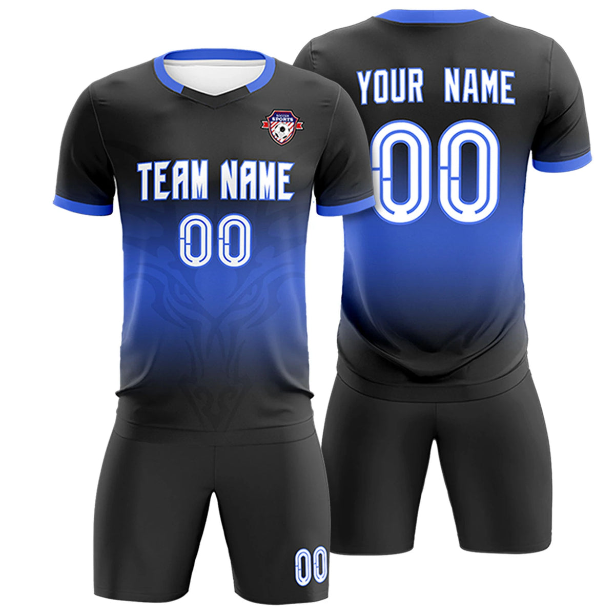 Custom Black Royal Blue Soft Training Uniform Soccer Sets Jersey