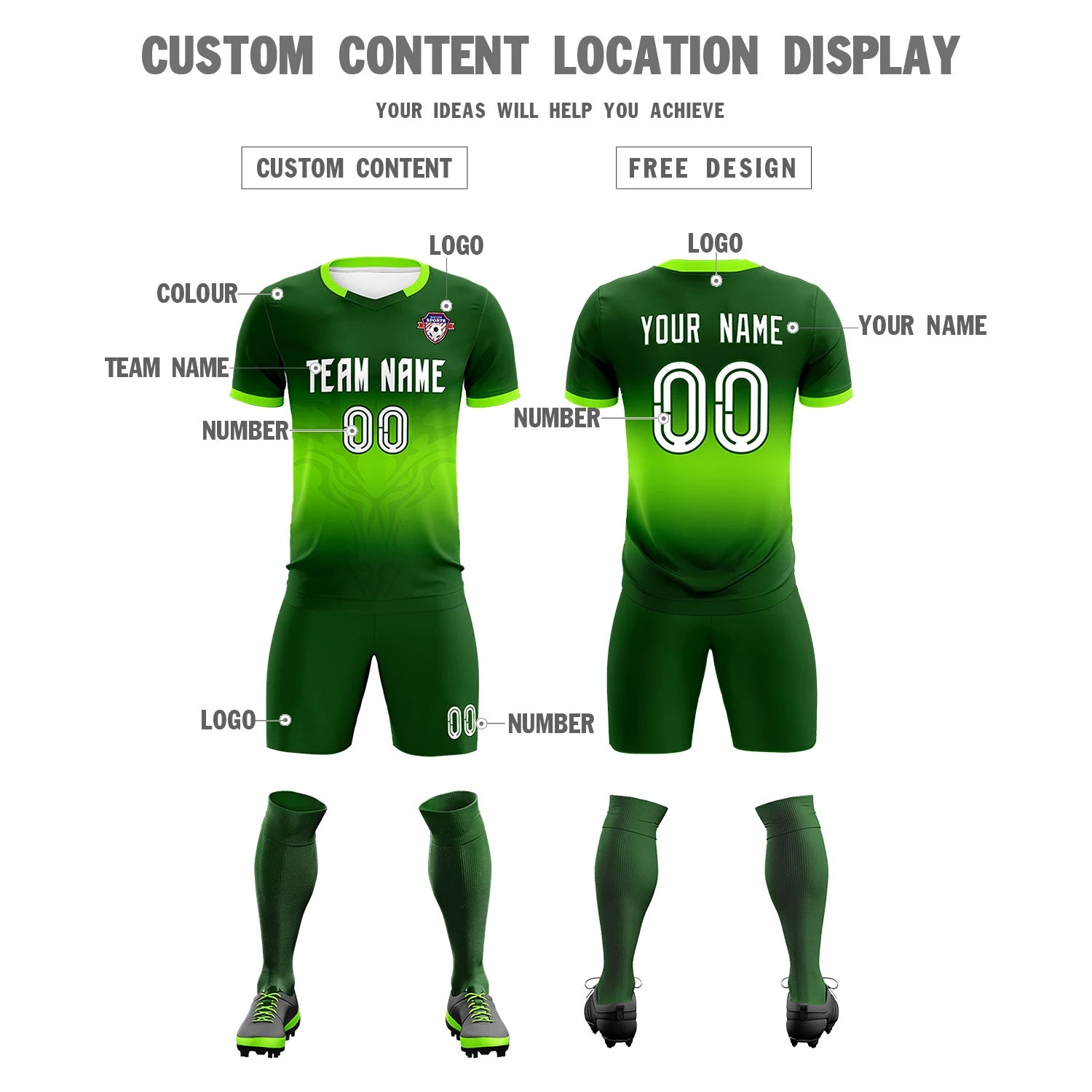 Custom Green Neon Green Soft Training Uniform Soccer Sets Jersey