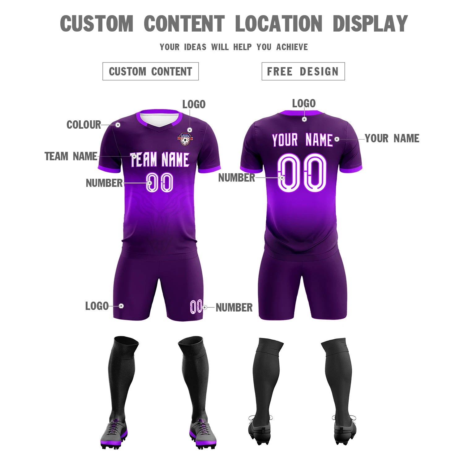 Custom Dark Purple Purple Soft Training Uniform Soccer Sets Jersey