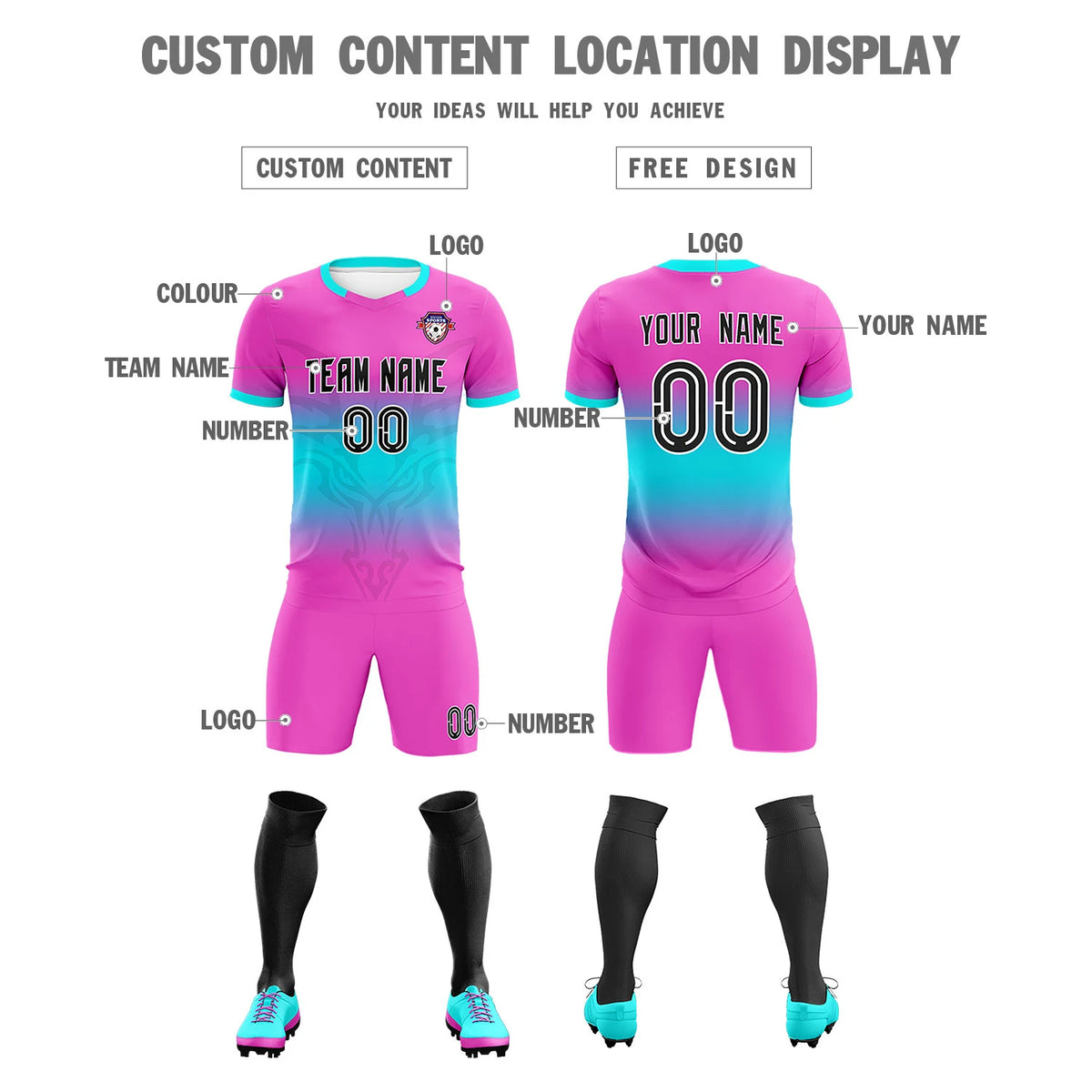 Custom Pink Sky Blue Soft Training Uniform Soccer Sets Jersey