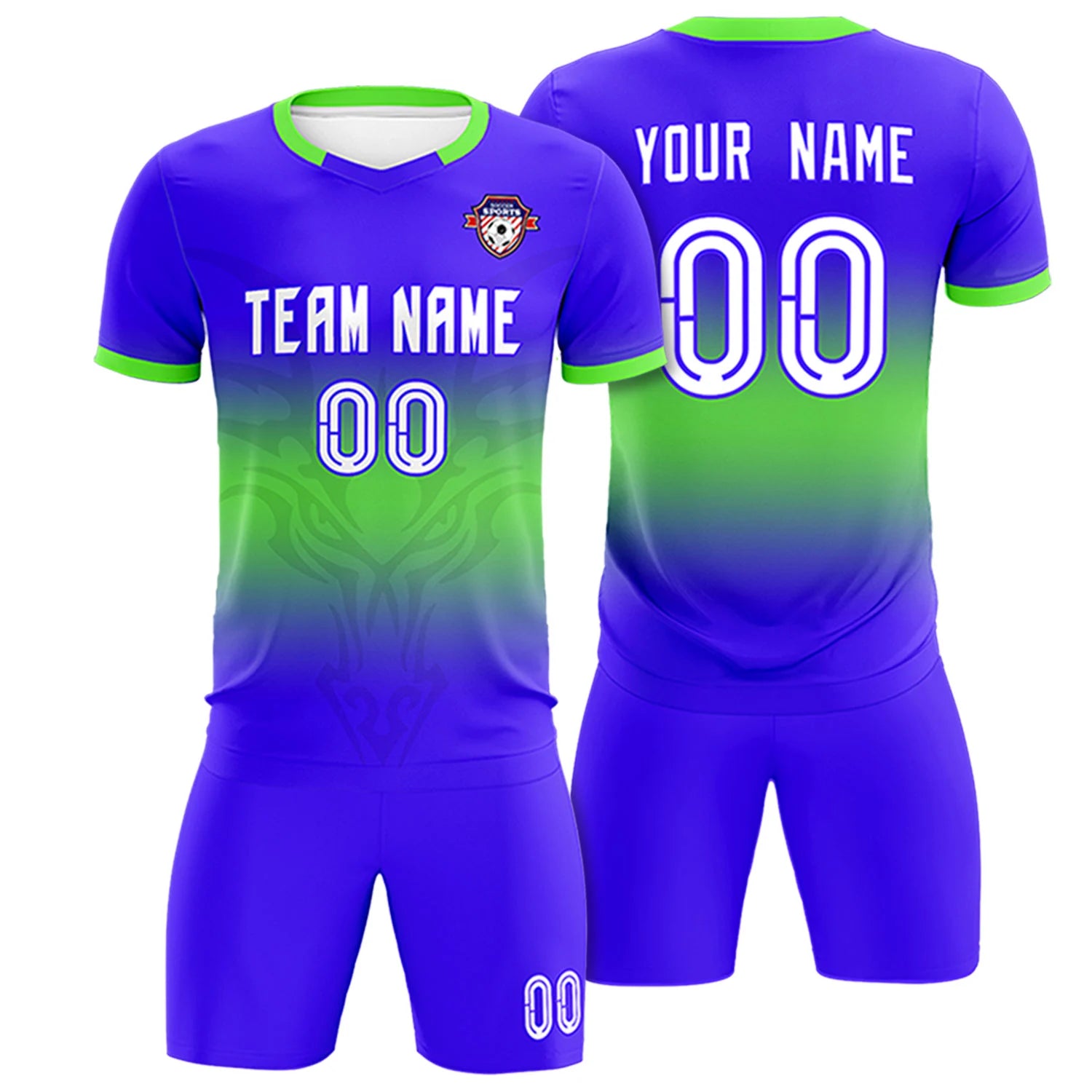 Custom Royal Blue Neon Green Soft Training Uniform Soccer Sets Jersey
