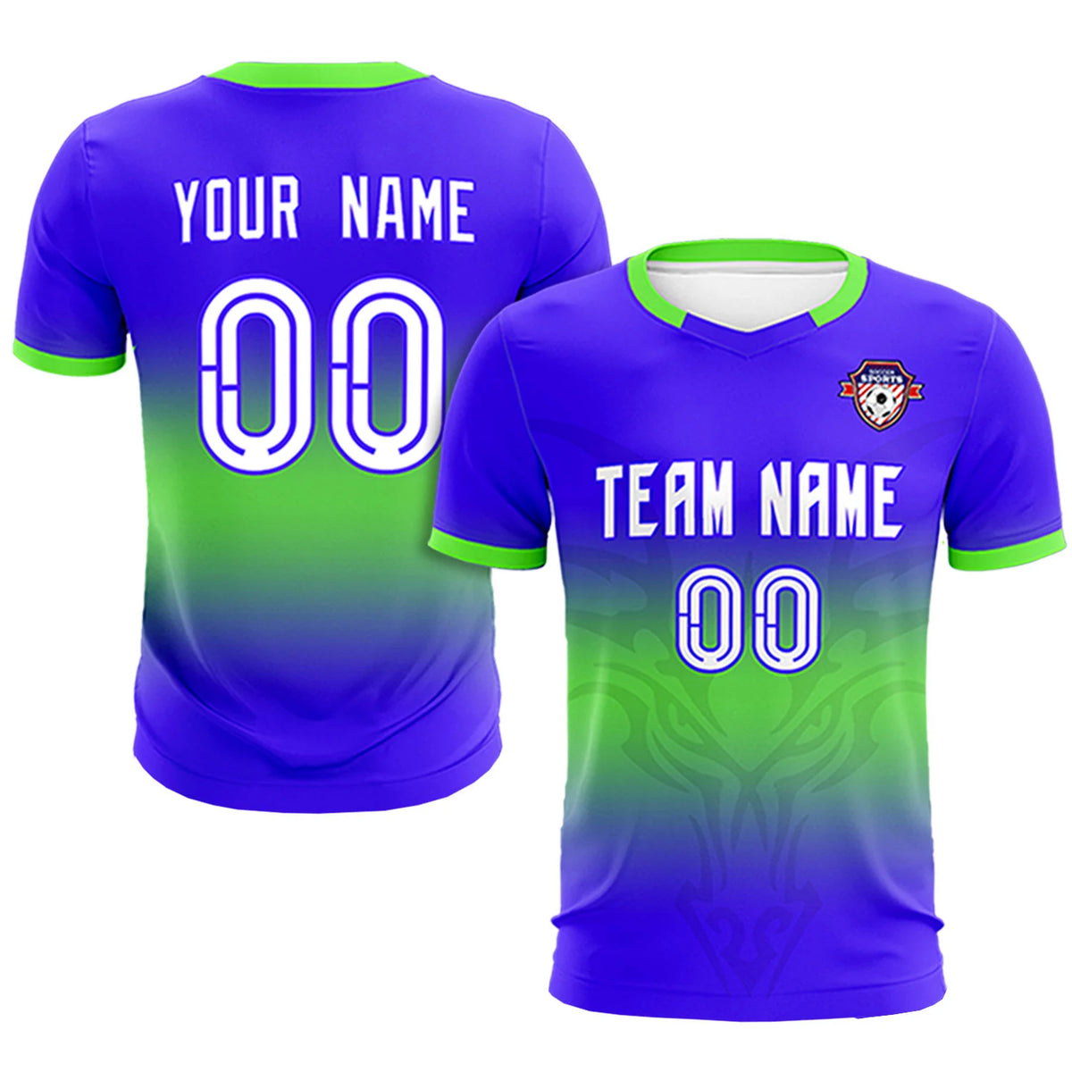 Custom Royal Blue Neon Green Soft Training Uniform Soccer Sets Jersey