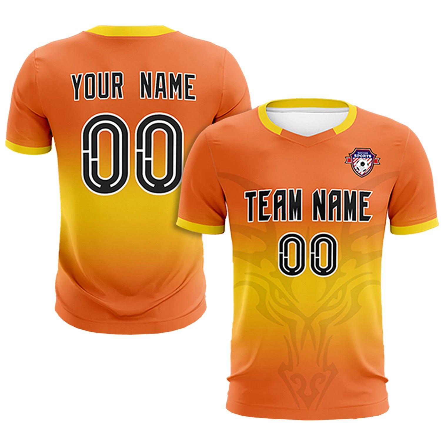 Custom Orange Yellow Soft Training Uniform Soccer Sets Jersey
