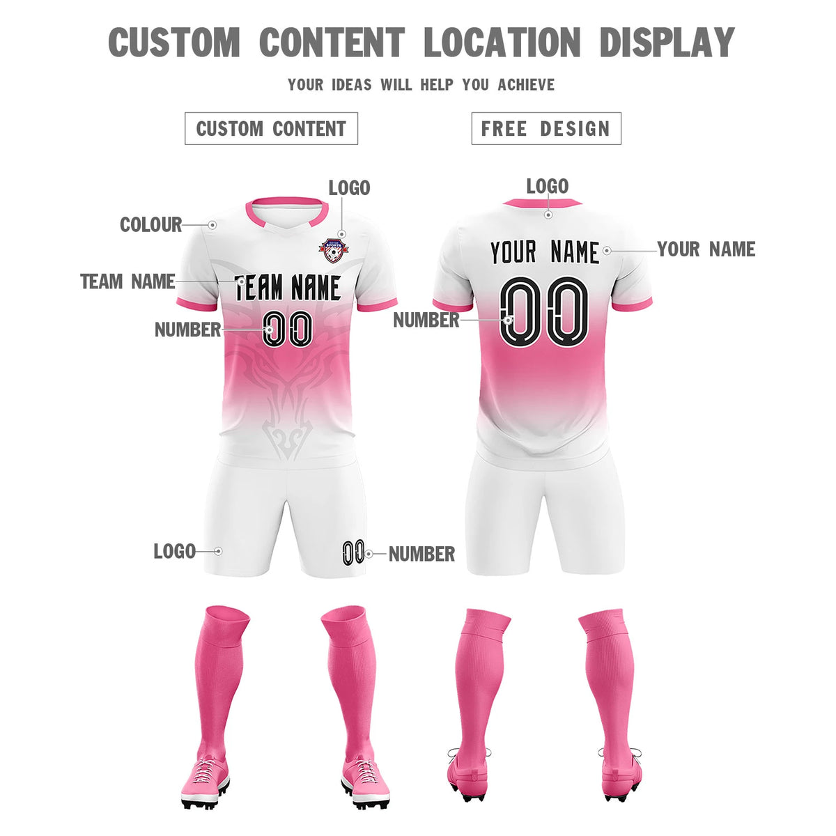 Custom White Pink Soft Training Uniform Soccer Sets Jersey