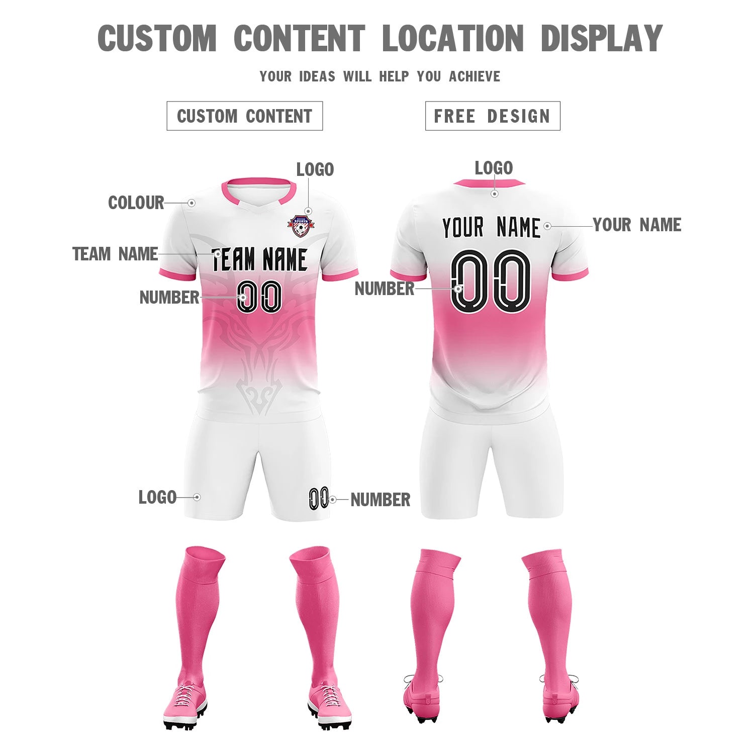 Custom White Pink Soft Training Uniform Soccer Sets Jersey