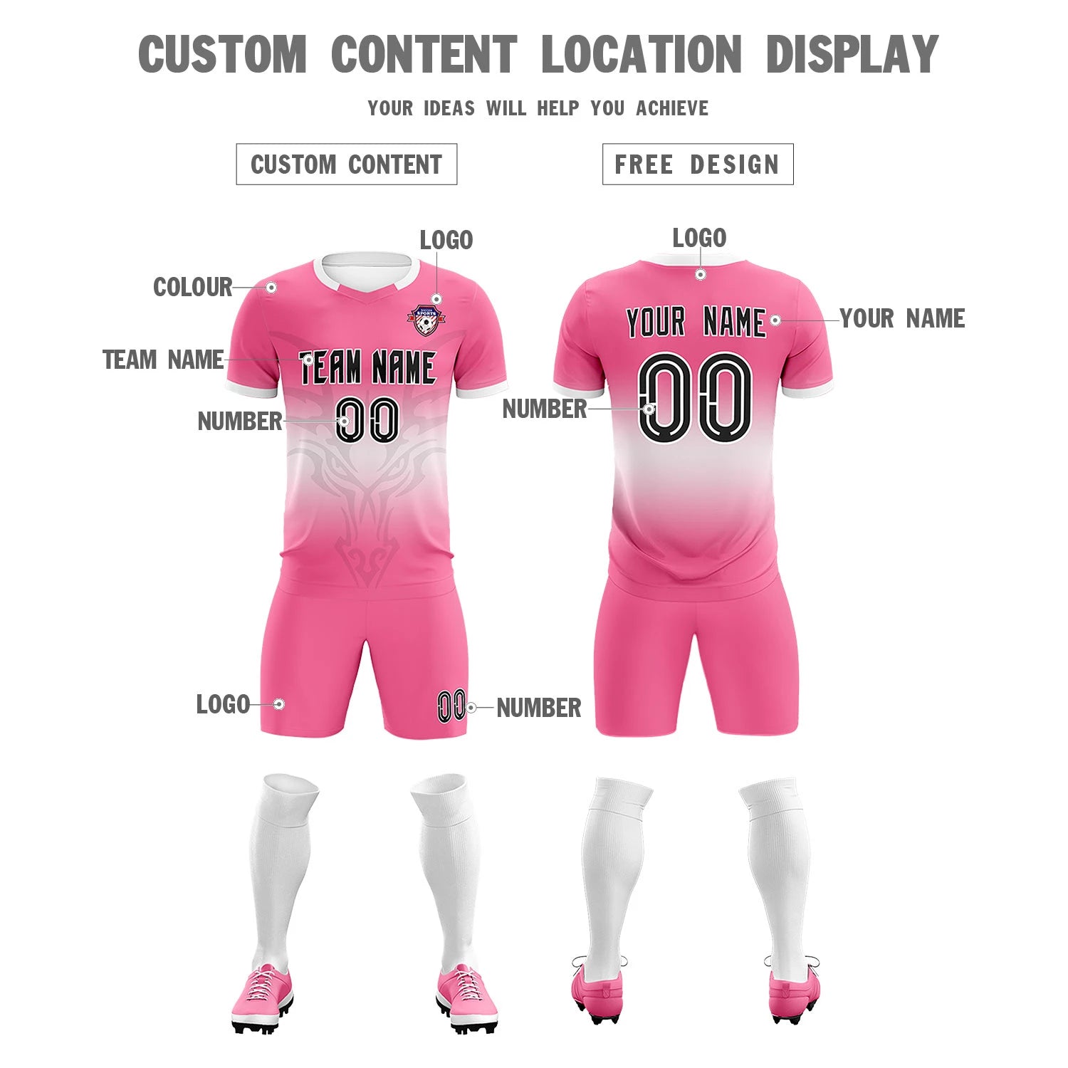 Custom Pink White Soft Training Uniform Soccer Sets Jersey