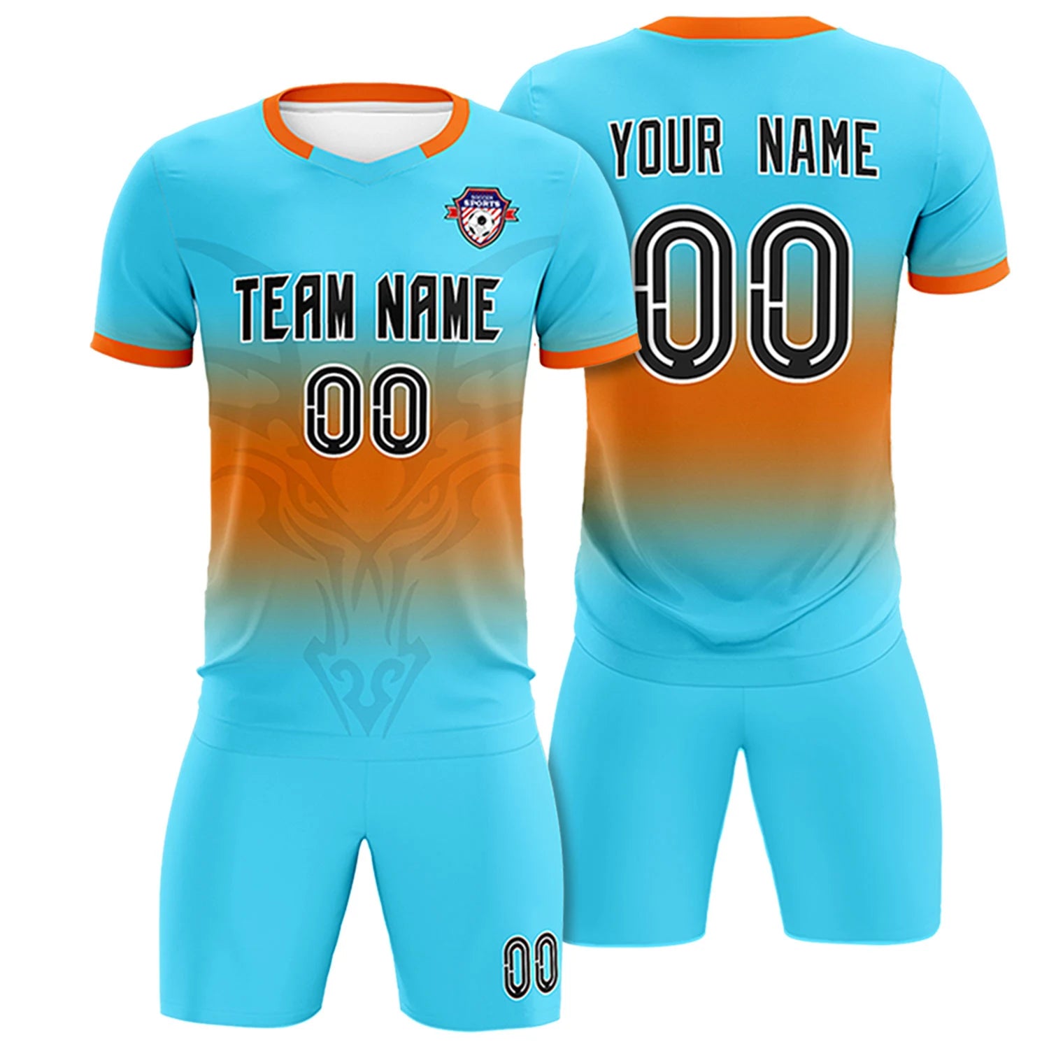 Custom Aqua Orange Soft Training Uniform Soccer Sets Jersey