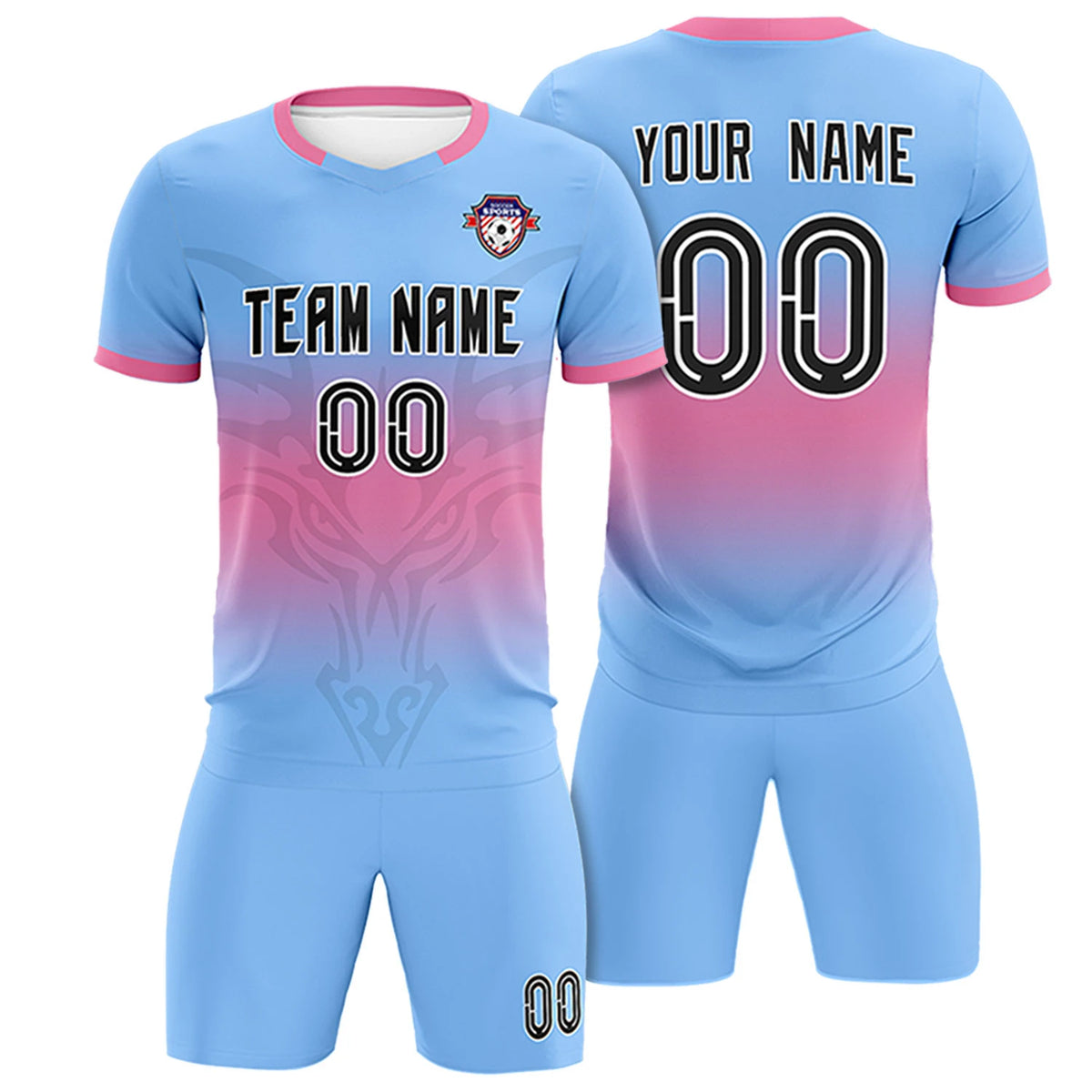 Custom Light Blue Pink Soft Training Uniform Soccer Sets Jersey