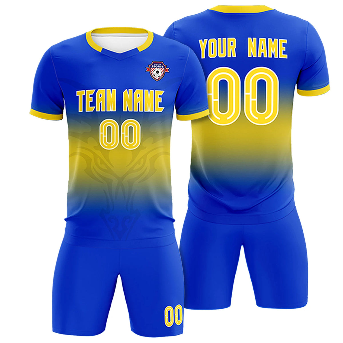 Custom Royal Blue Yellow Soft Training Uniform Soccer Sets Jersey