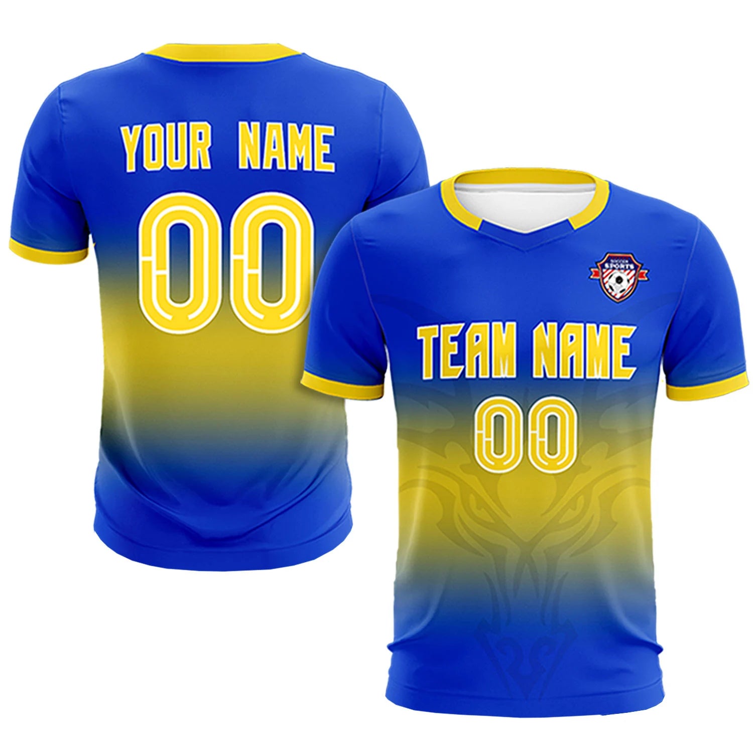 Custom Royal Blue Yellow Soft Training Uniform Soccer Sets Jersey