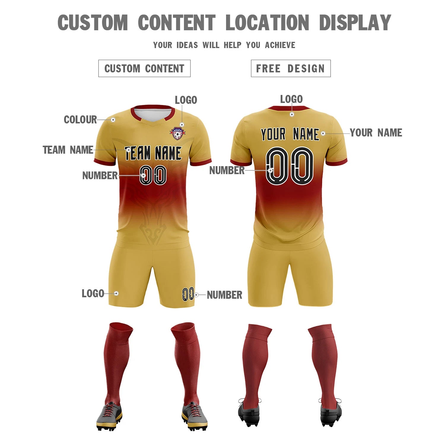 Custom Khaki Crimson Soft Training Uniform Soccer Sets Jersey