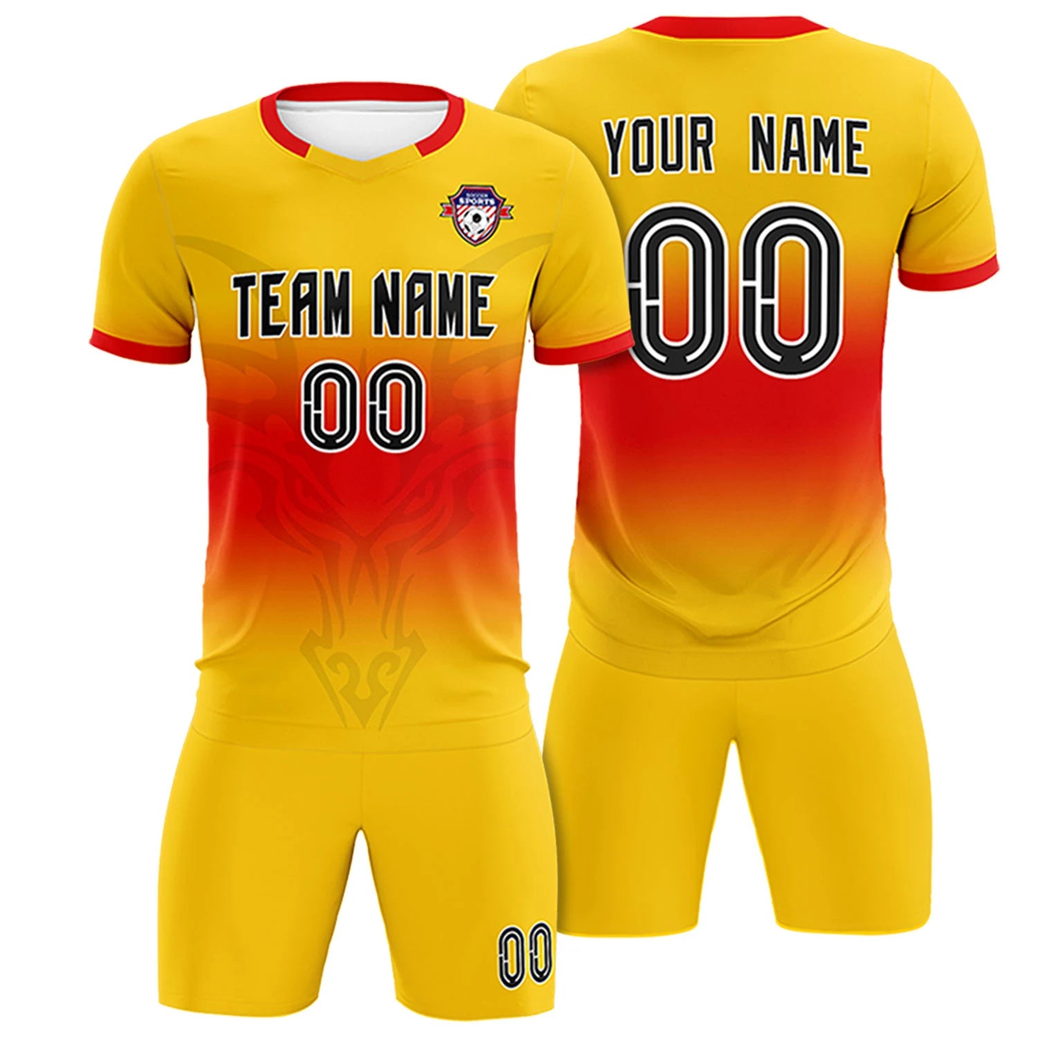 Custom Yellow Red Soft Training Uniform Soccer Sets Jersey