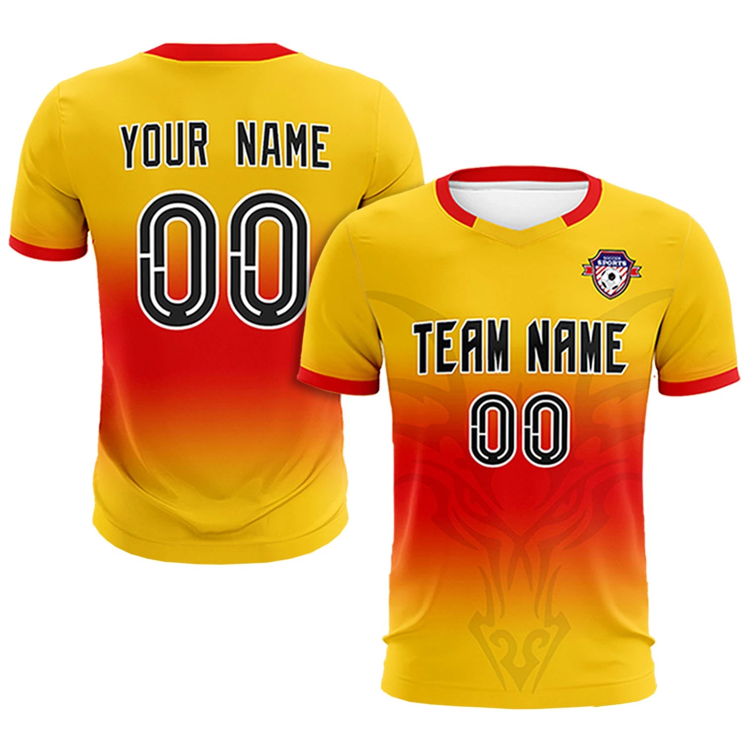 Custom Yellow Red Soft Training Uniform Soccer Sets Jersey