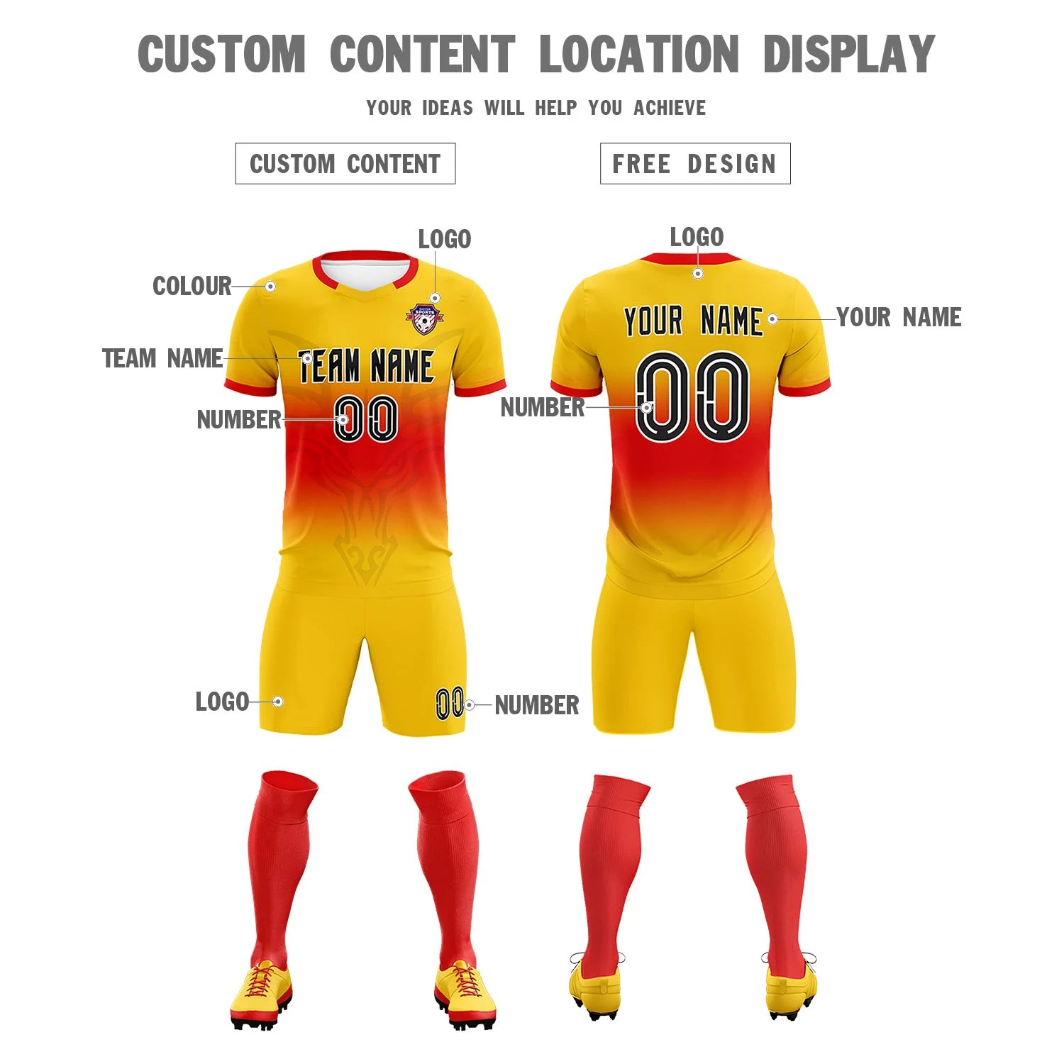 Custom Yellow Red Soft Training Uniform Soccer Sets Jersey