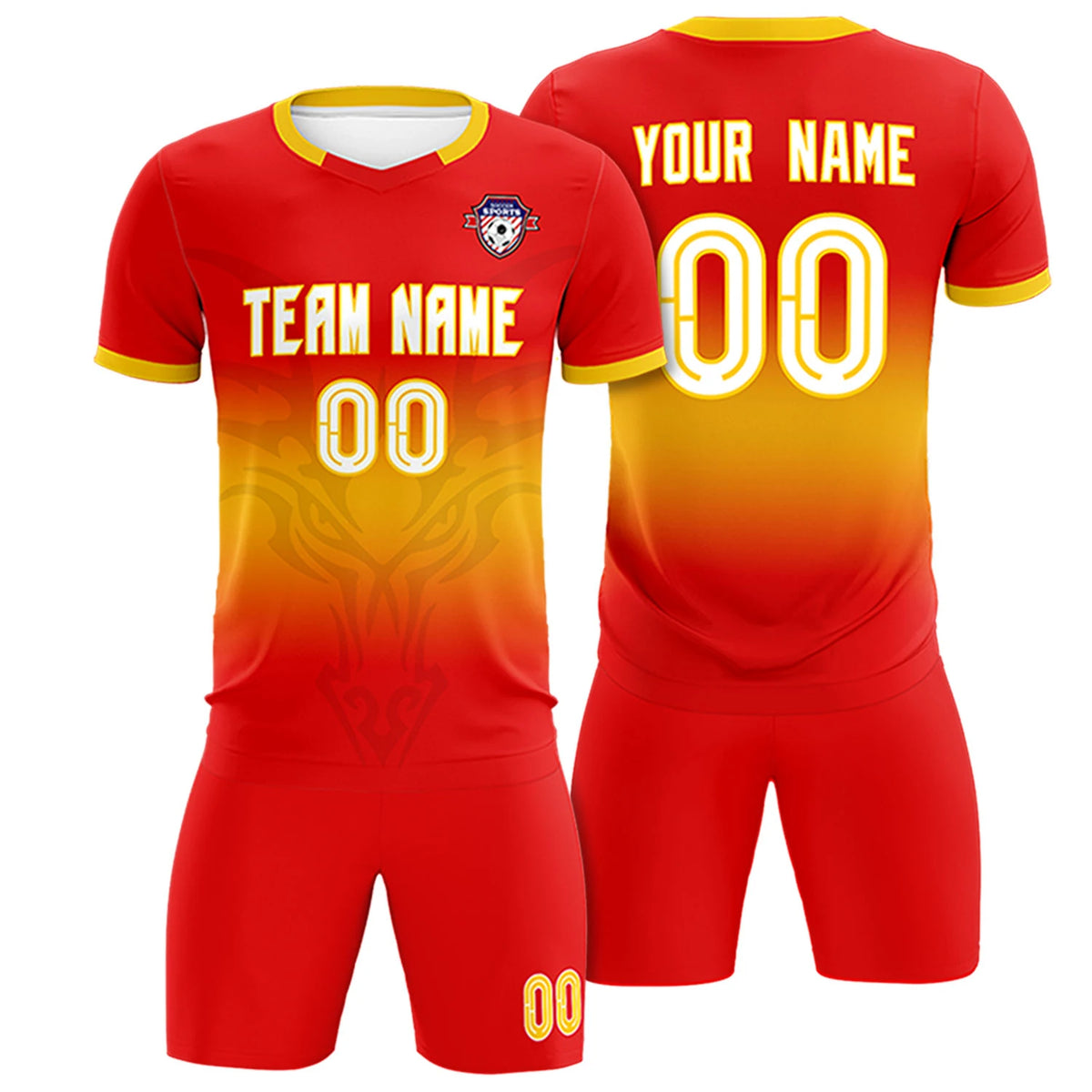 Custom Red Yellow Soft Training Uniform Soccer Sets Jersey
