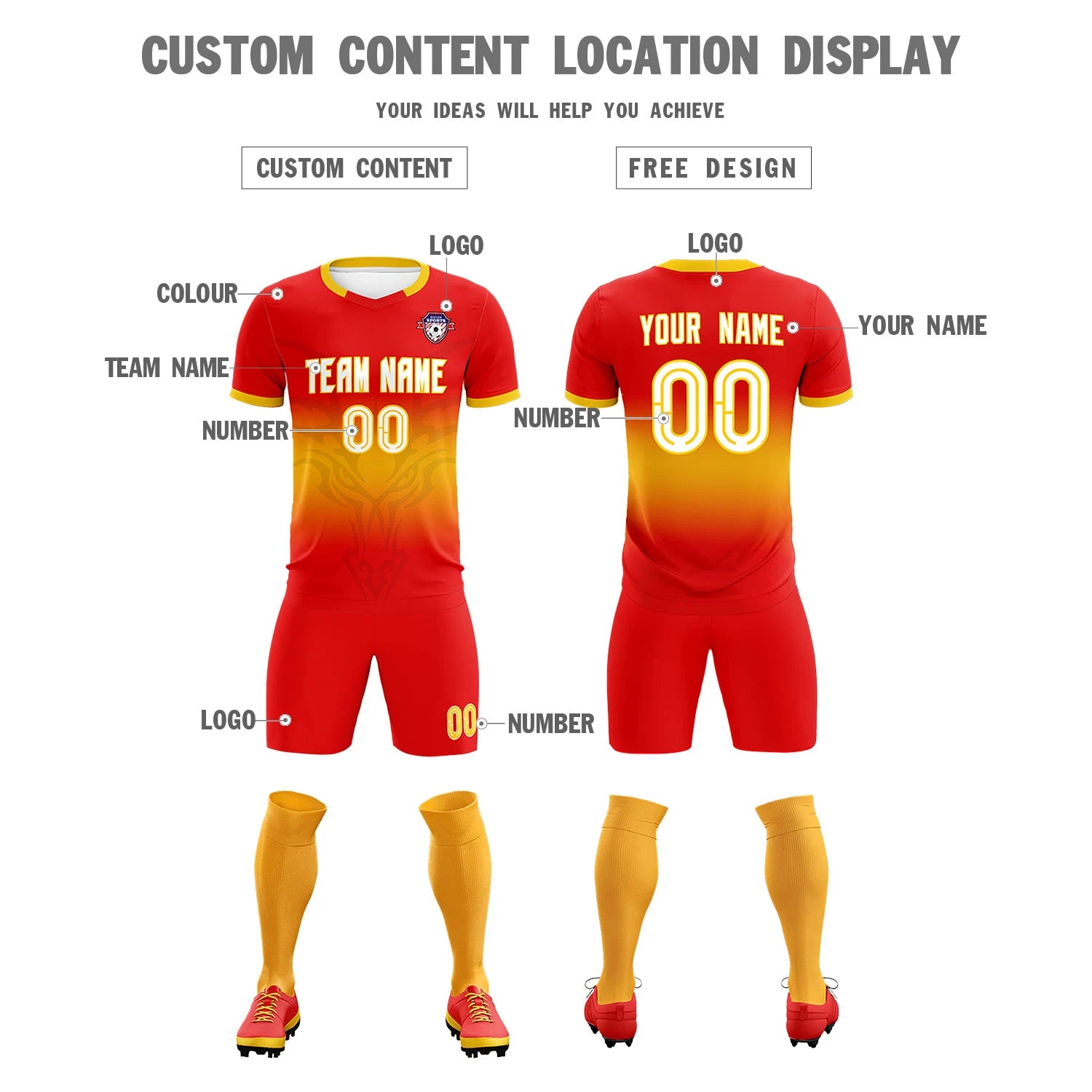 Custom Red Yellow Soft Training Uniform Soccer Sets Jersey