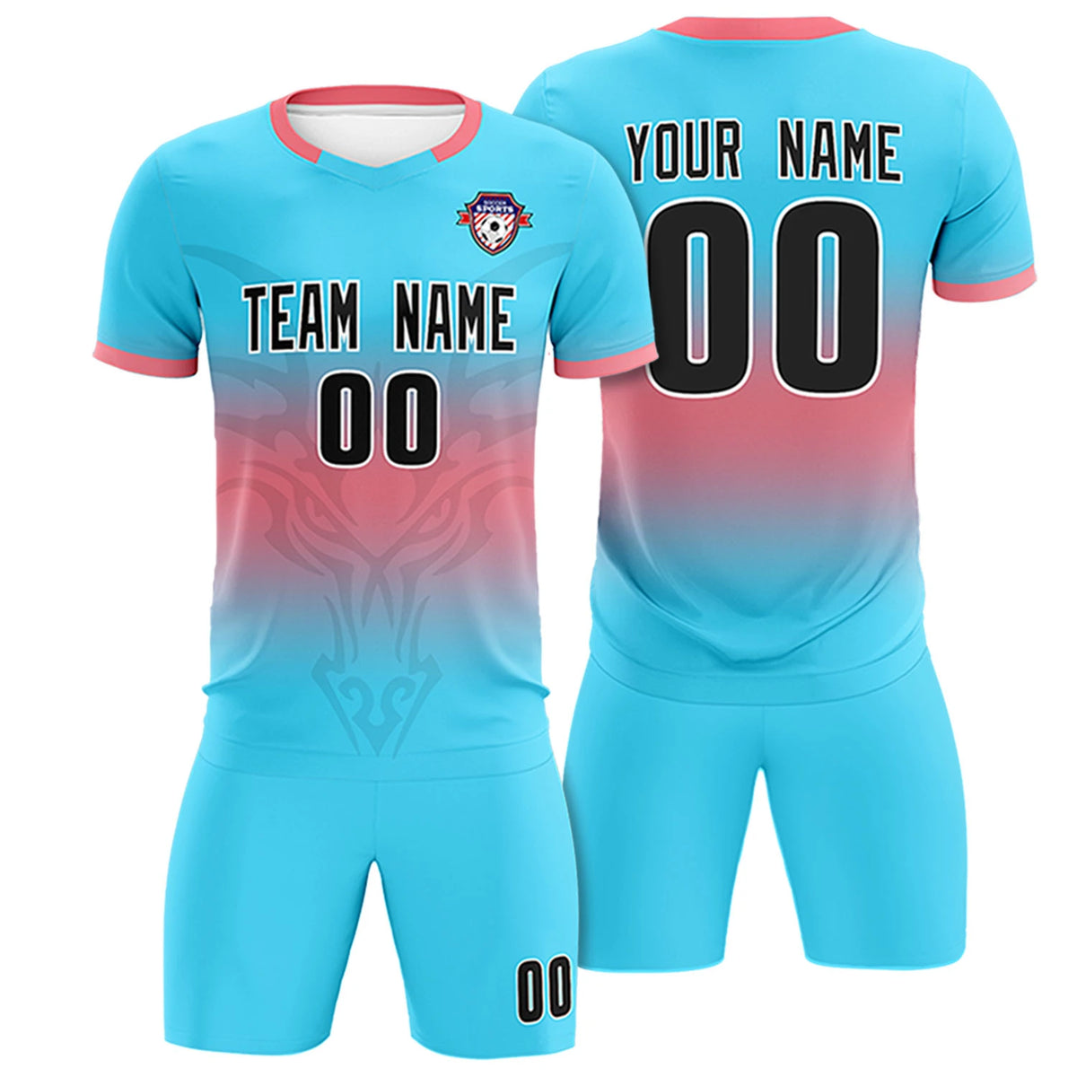 Custom Powder Blue Light Red Soft Training Uniform Soccer Sets Jersey