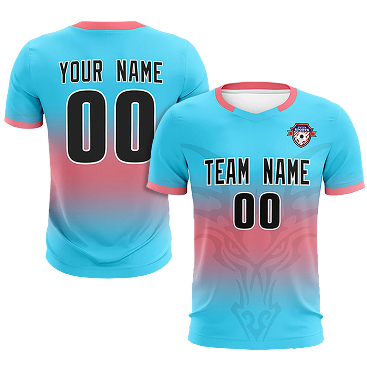 Custom Powder Blue Light Red Soft Training Uniform Soccer Sets Jersey