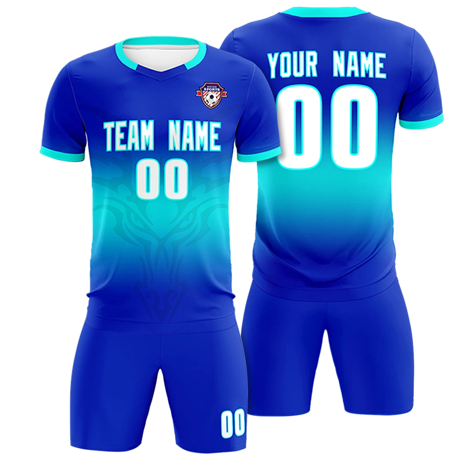 Custom Royal Blue Bright Green Soft Training Uniform Soccer Sets Jersey