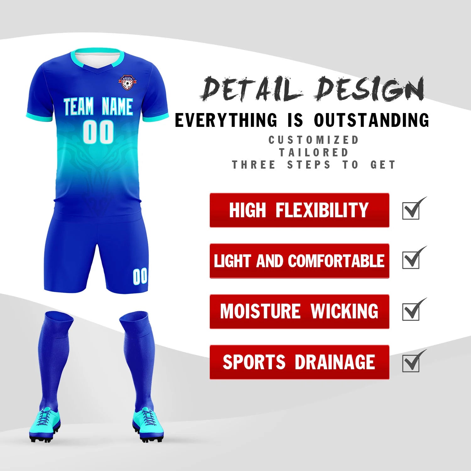 Custom Royal Blue Bright Green Soft Training Uniform Soccer Sets Jersey