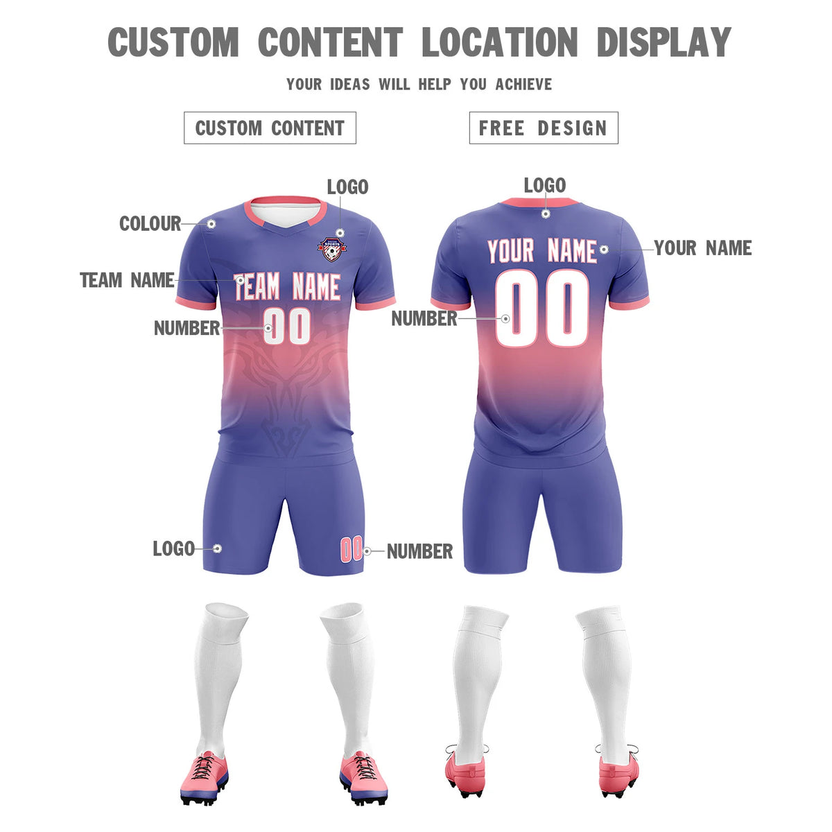 Custom Light Purple Light Red Soft Training Uniform Soccer Sets Jersey