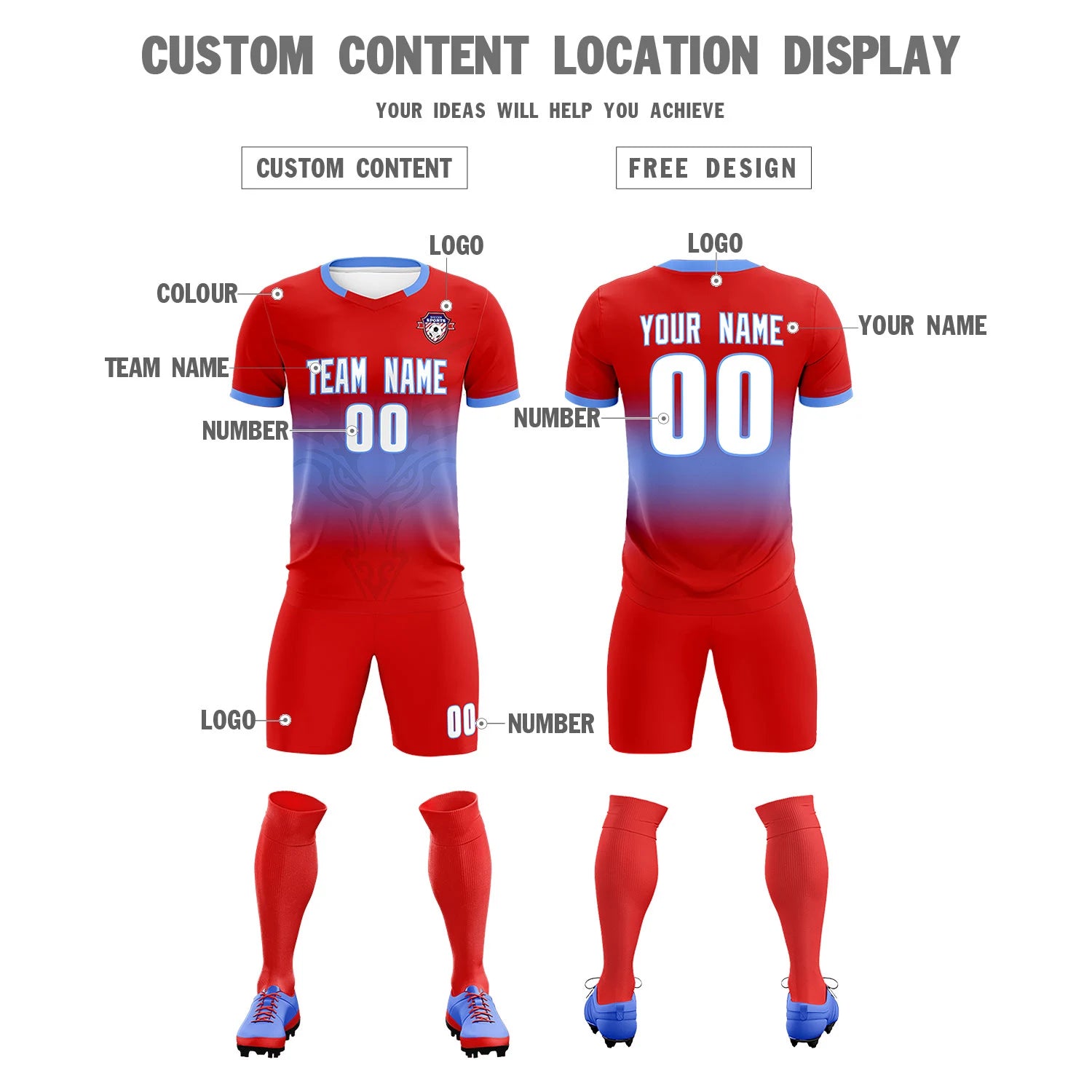 Custom Red Light Purple Soft Training Uniform Soccer Sets Jersey