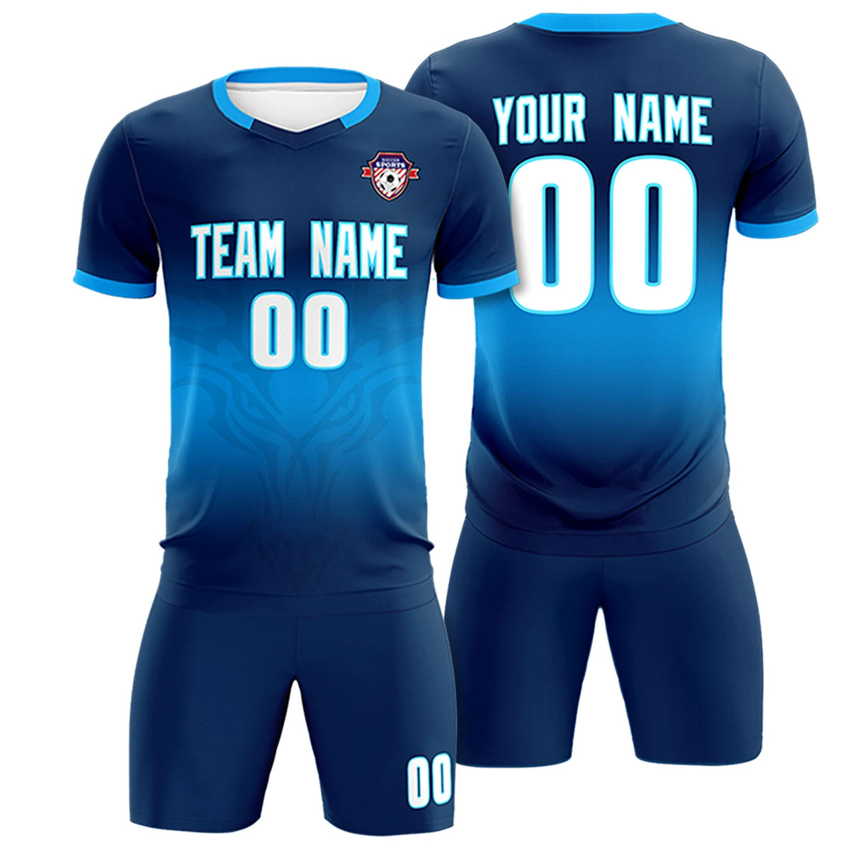 Custom Navy Powder Blue Soft Training Uniform Soccer Sets Jersey