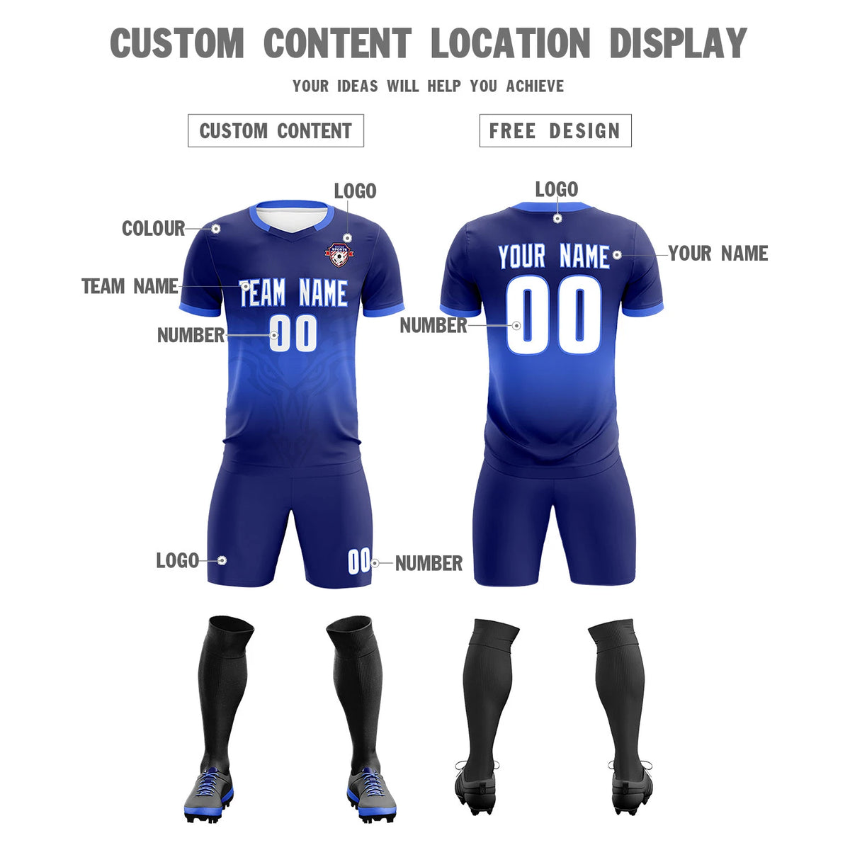 Custom Navy Royal Blue Soft Training Uniform Soccer Sets Jersey
