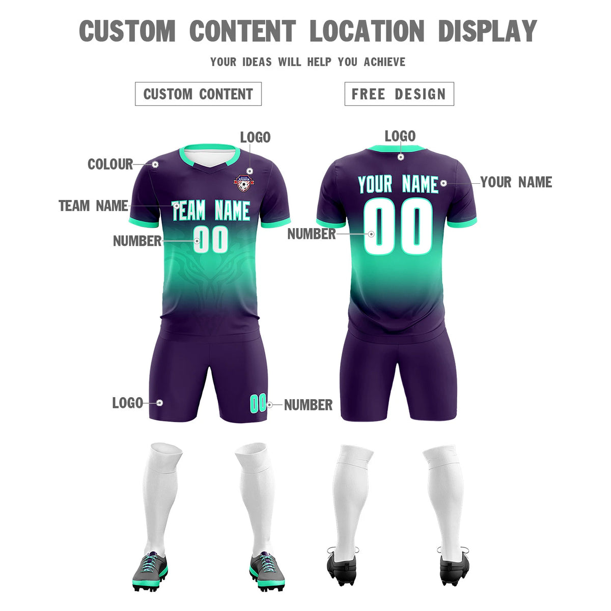 Custom Light Purple Light Green Soft Training Uniform Soccer Sets Jersey