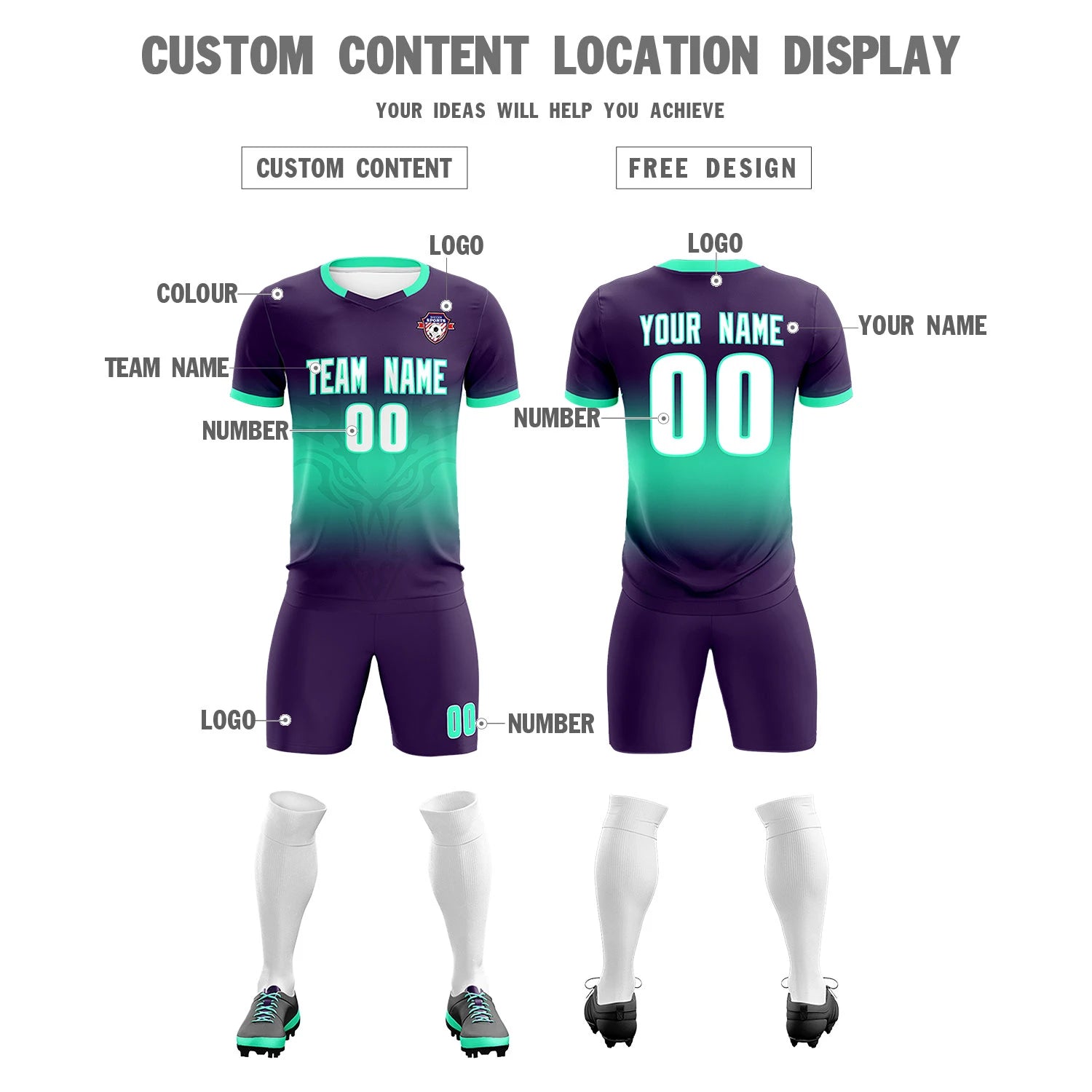 Custom Light Purple Light Green Soft Training Uniform Soccer Sets Jersey