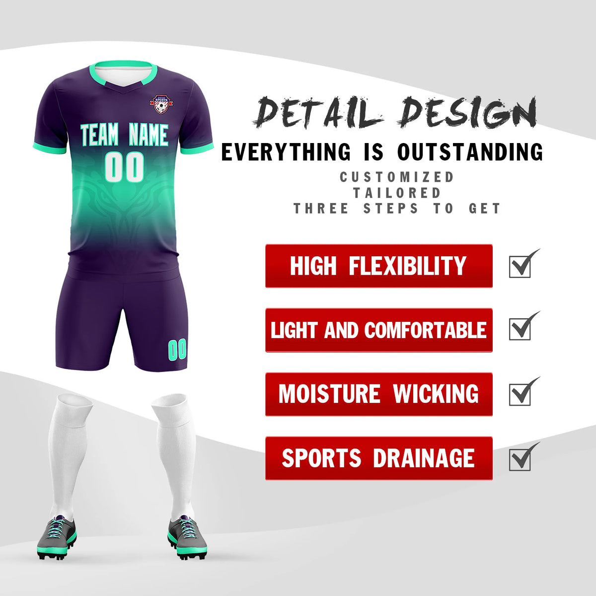 Custom Light Purple Light Green Soft Training Uniform Soccer Sets Jersey