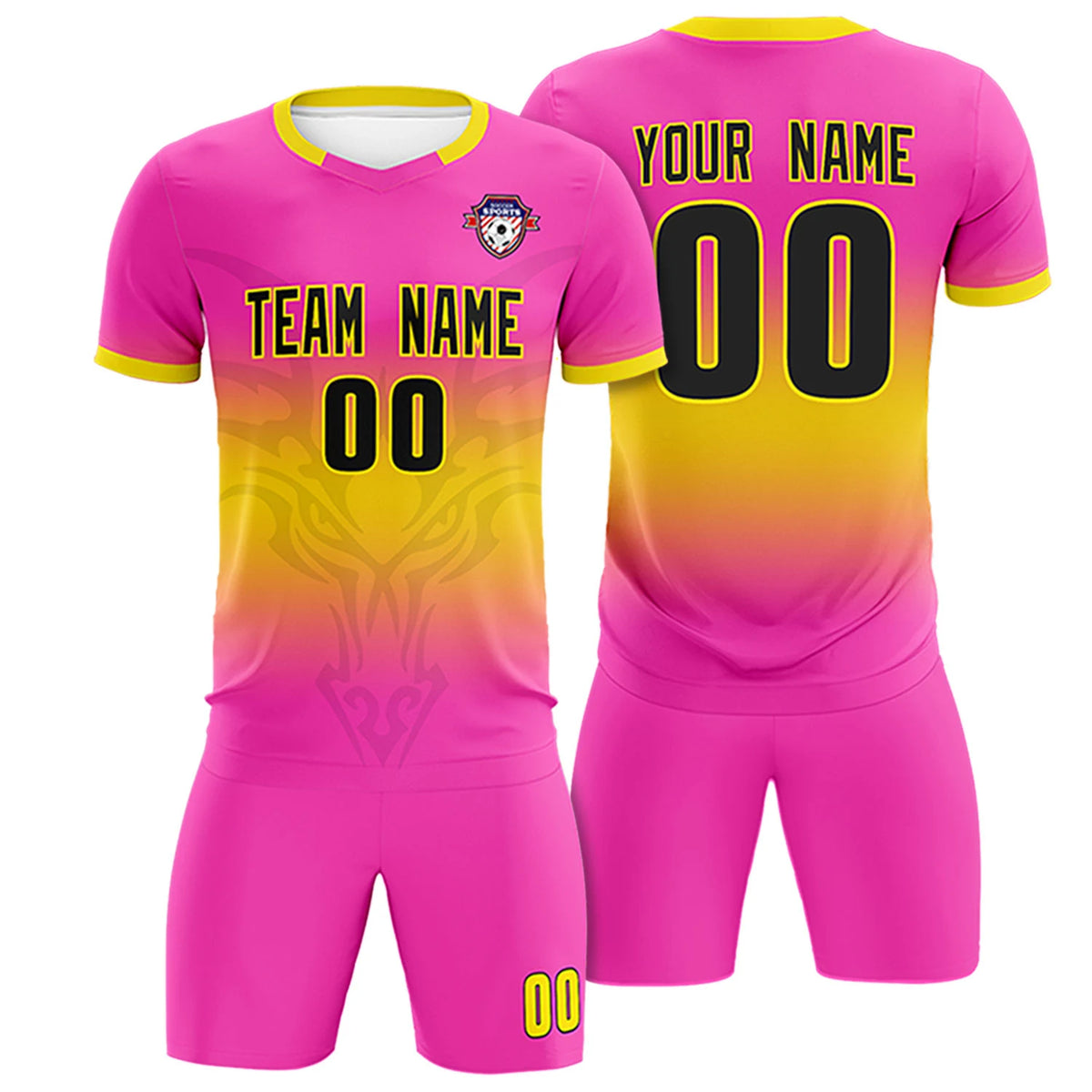 Custom Pink Yellow Soft Training Uniform Soccer Sets Jersey