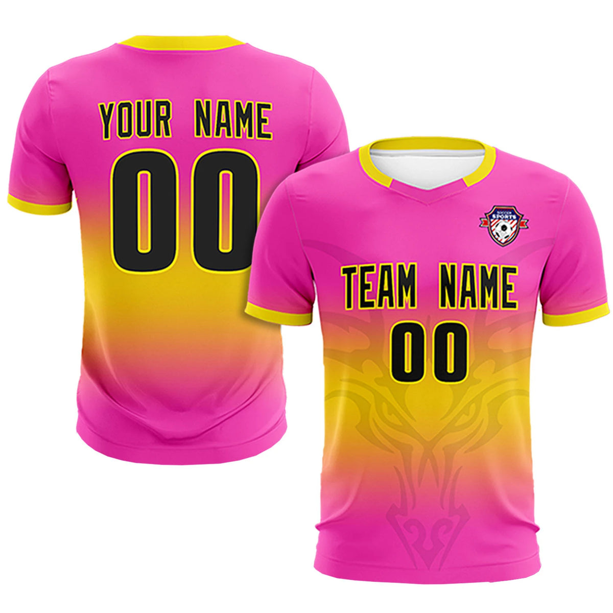 Custom Pink Yellow Soft Training Uniform Soccer Sets Jersey