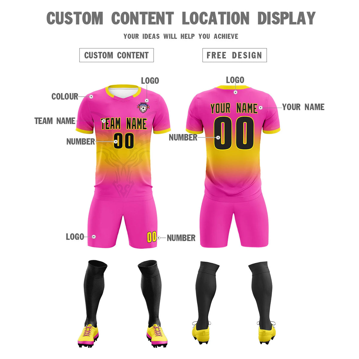 Custom Pink Yellow Soft Training Uniform Soccer Sets Jersey