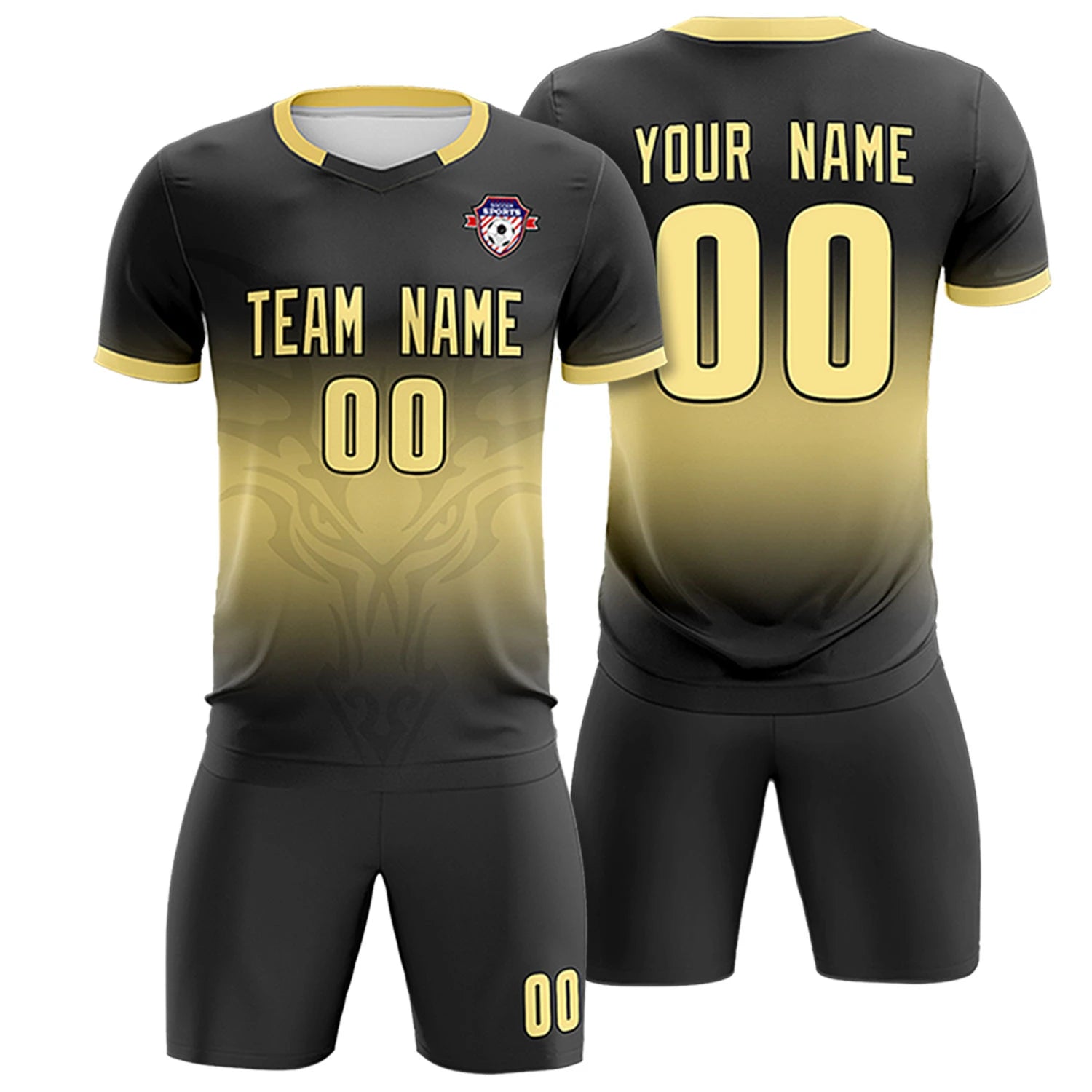 Custom Black Khaki Soft Training Uniform Soccer Sets Jersey