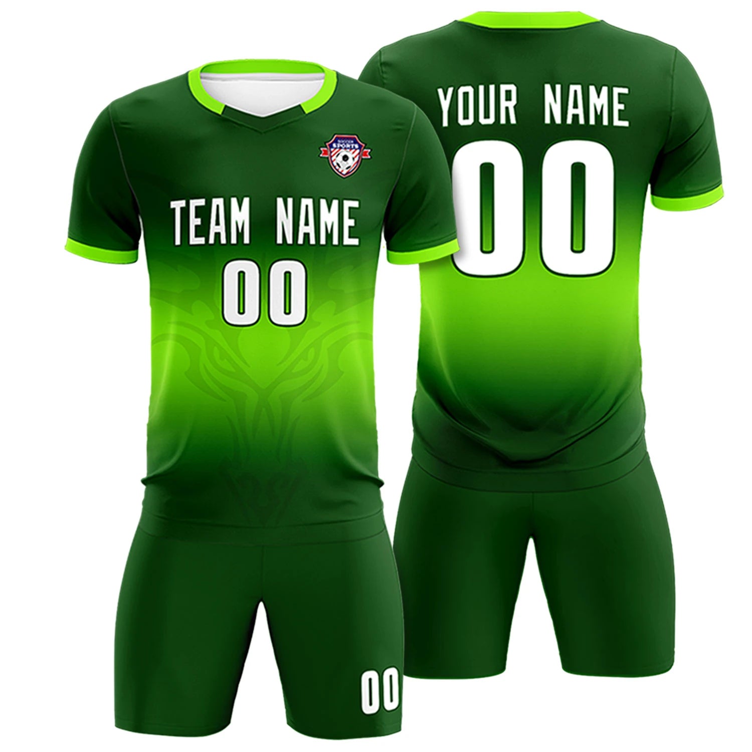 Custom Green Neon Green Soft Training Uniform Soccer Sets Jersey