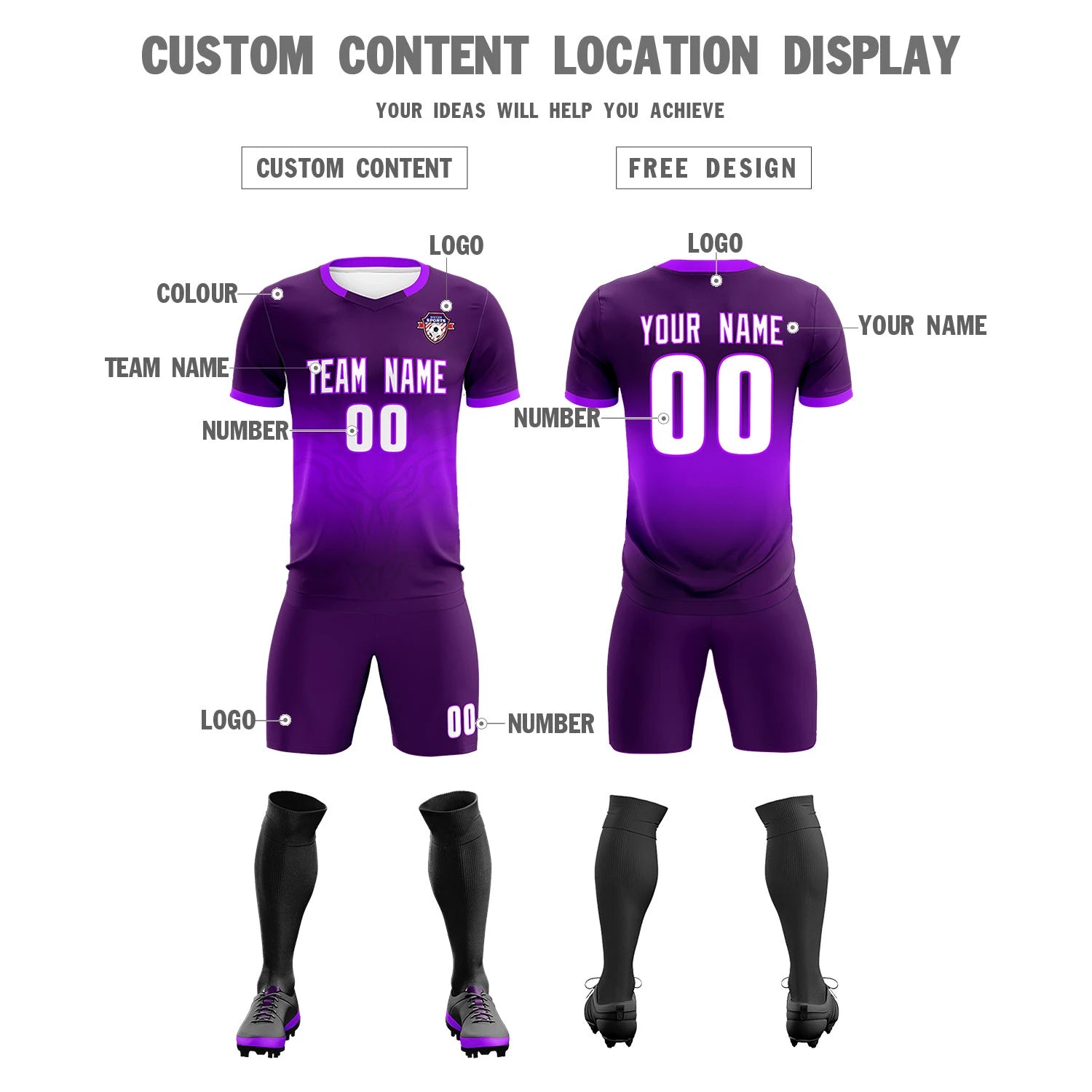 Custom Dark Purple Purple Soft Training Uniform Soccer Sets Jersey