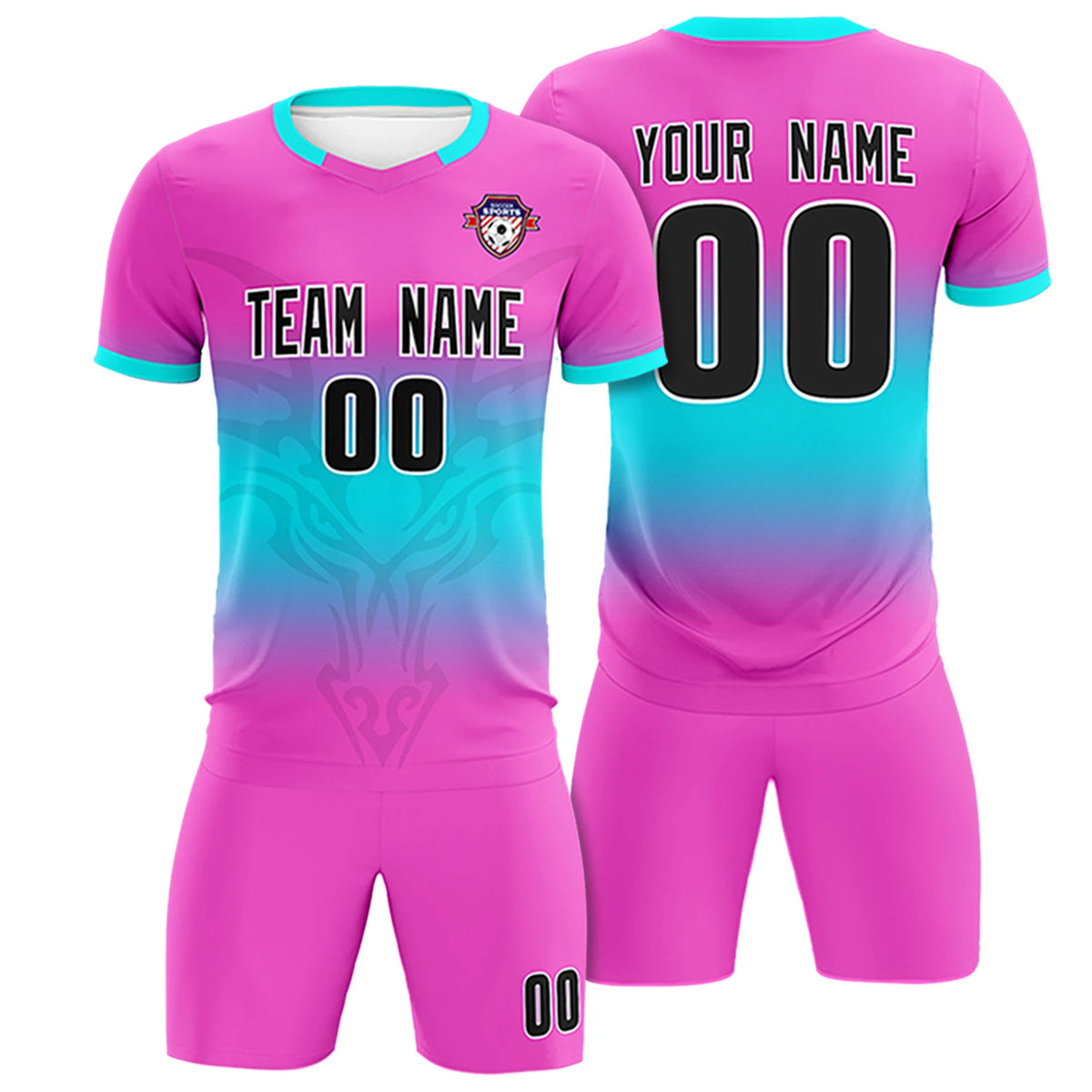 Custom Pink Sky Blue Soft Training Uniform Soccer Sets Jersey